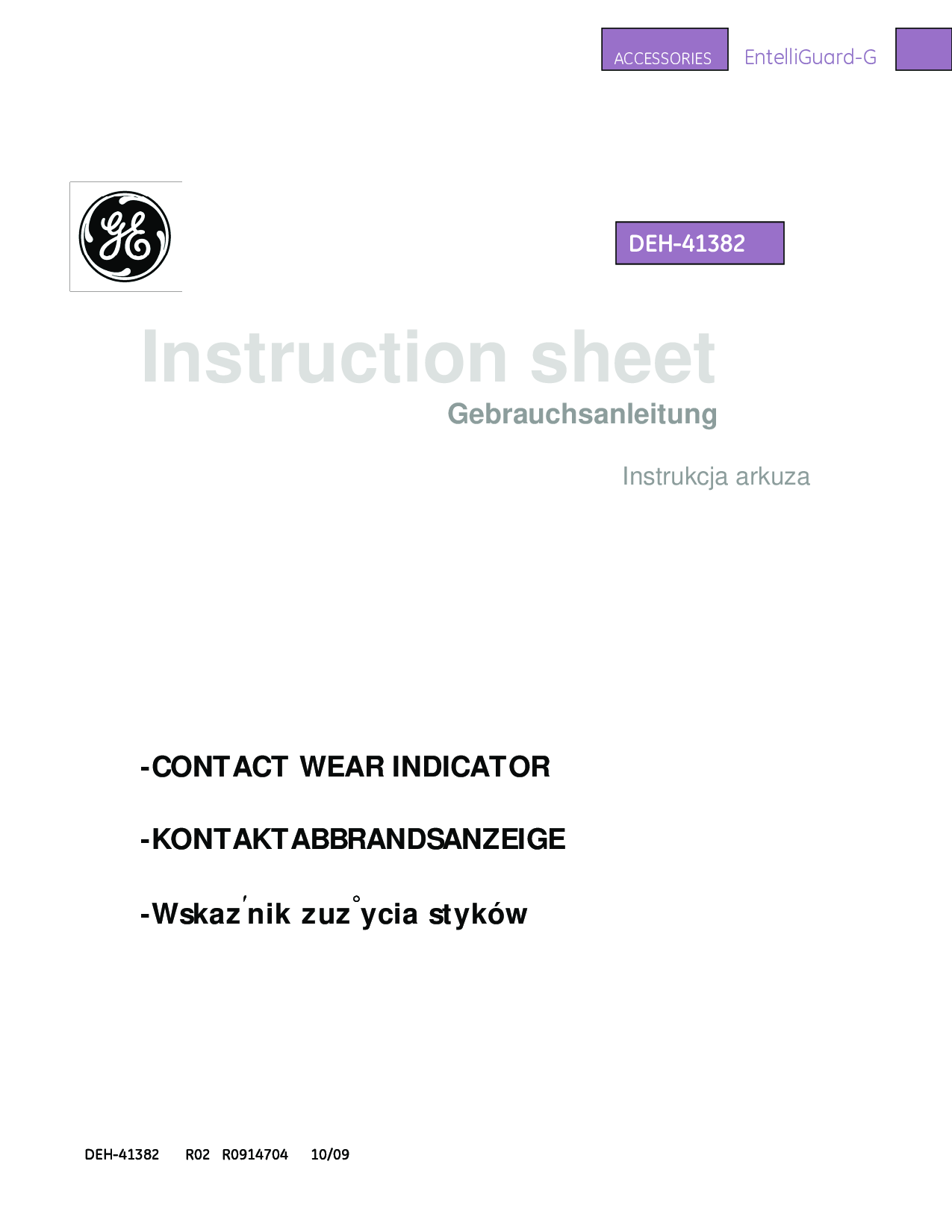 GE Industrial Solutions EntelliGuard G Contact Wear Indicator User Manual