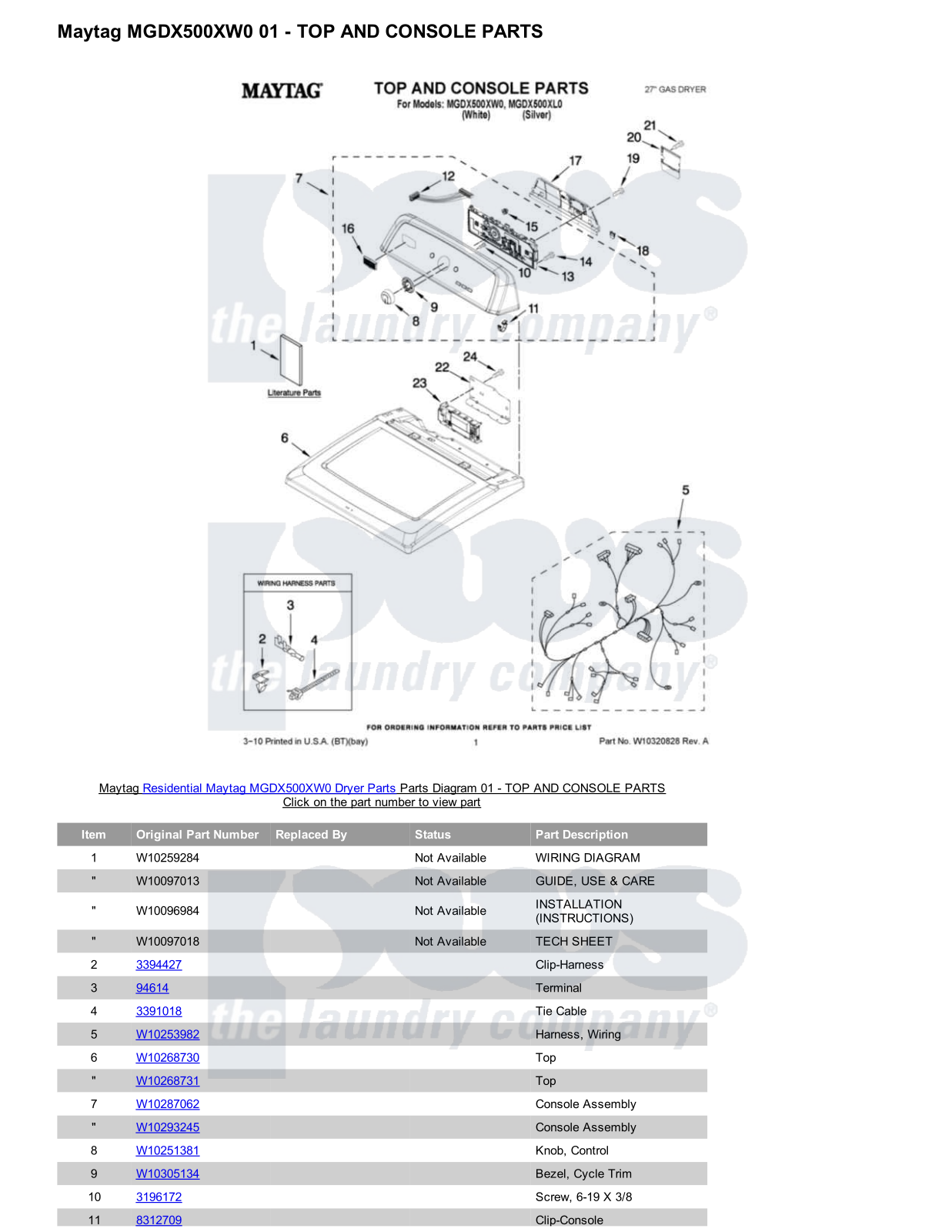 Maytag MGDX500XW0 Parts Diagram