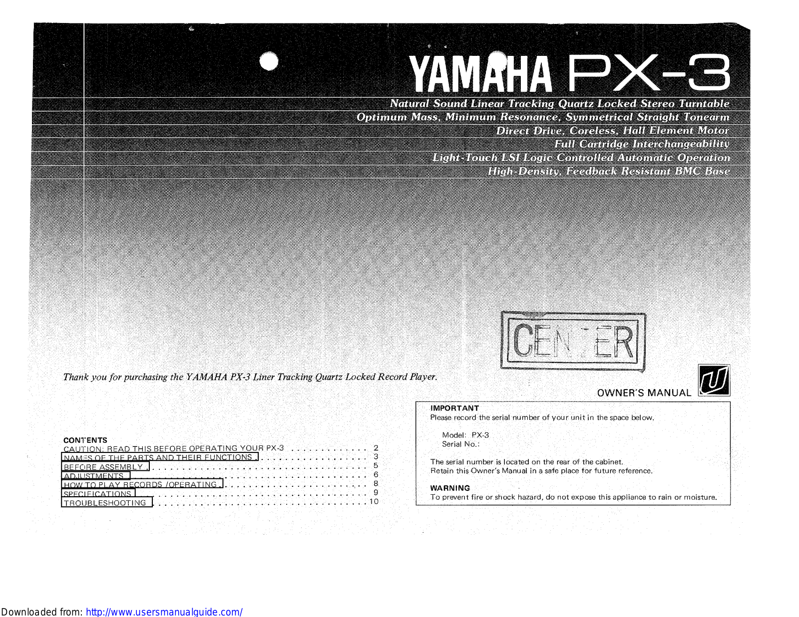 Yamaha Audio PX-3 User Manual