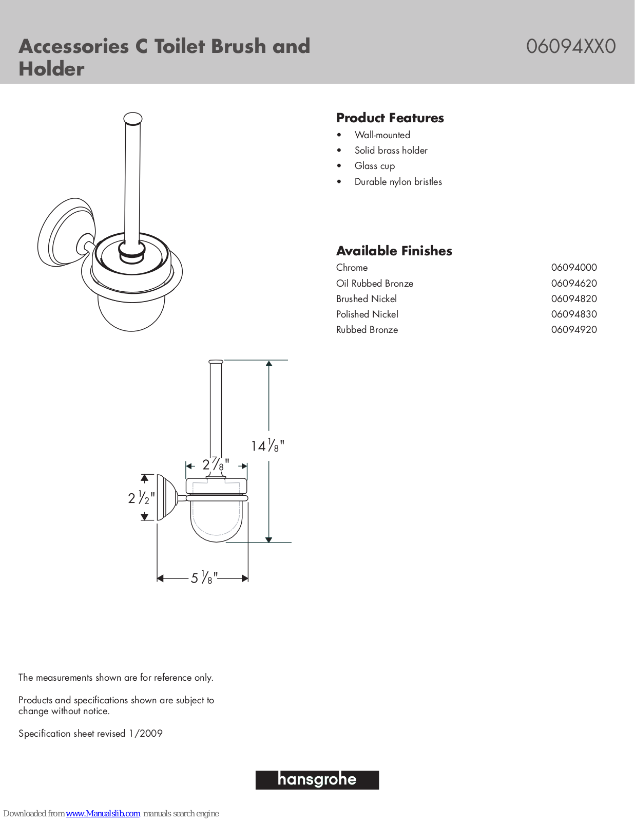 Grohe 6094000, 6094620, 6094820, 6094830, 6094920 Specification Sheet - ManualMachine.com