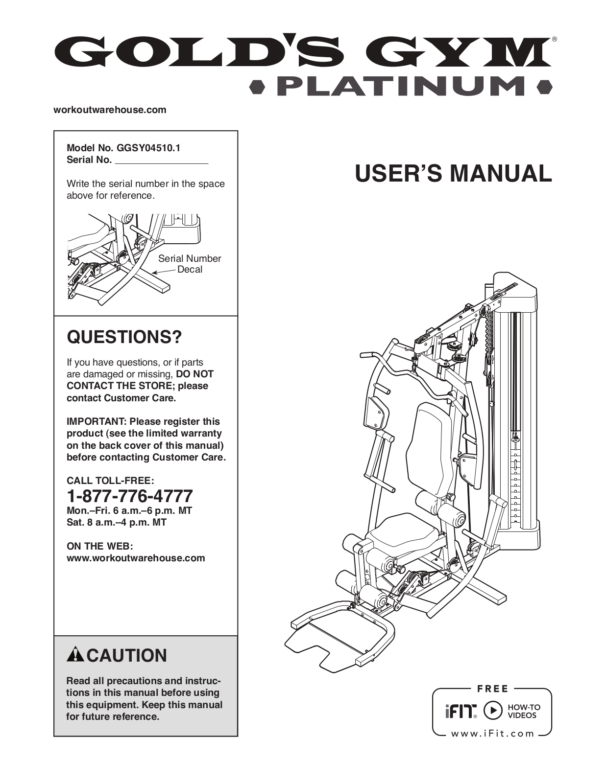 Gold's Gym GGSY045101 Owner's Manual