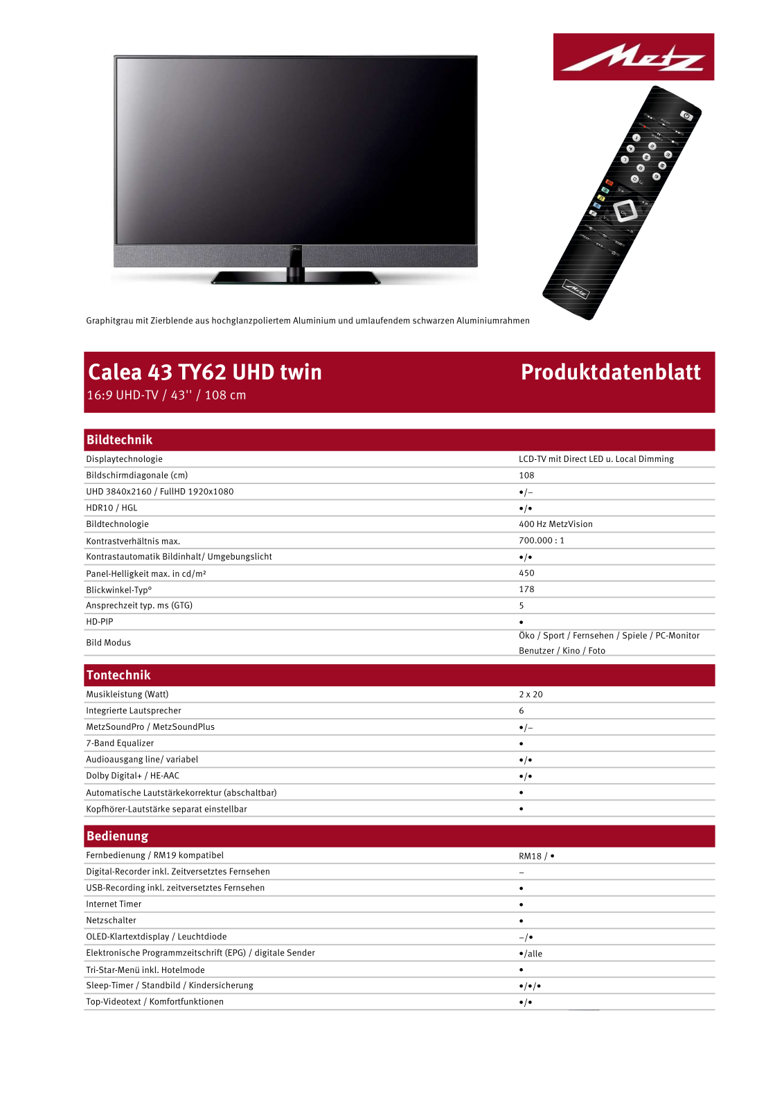 Metz Calea 43 TY62 UHD twin User Manual