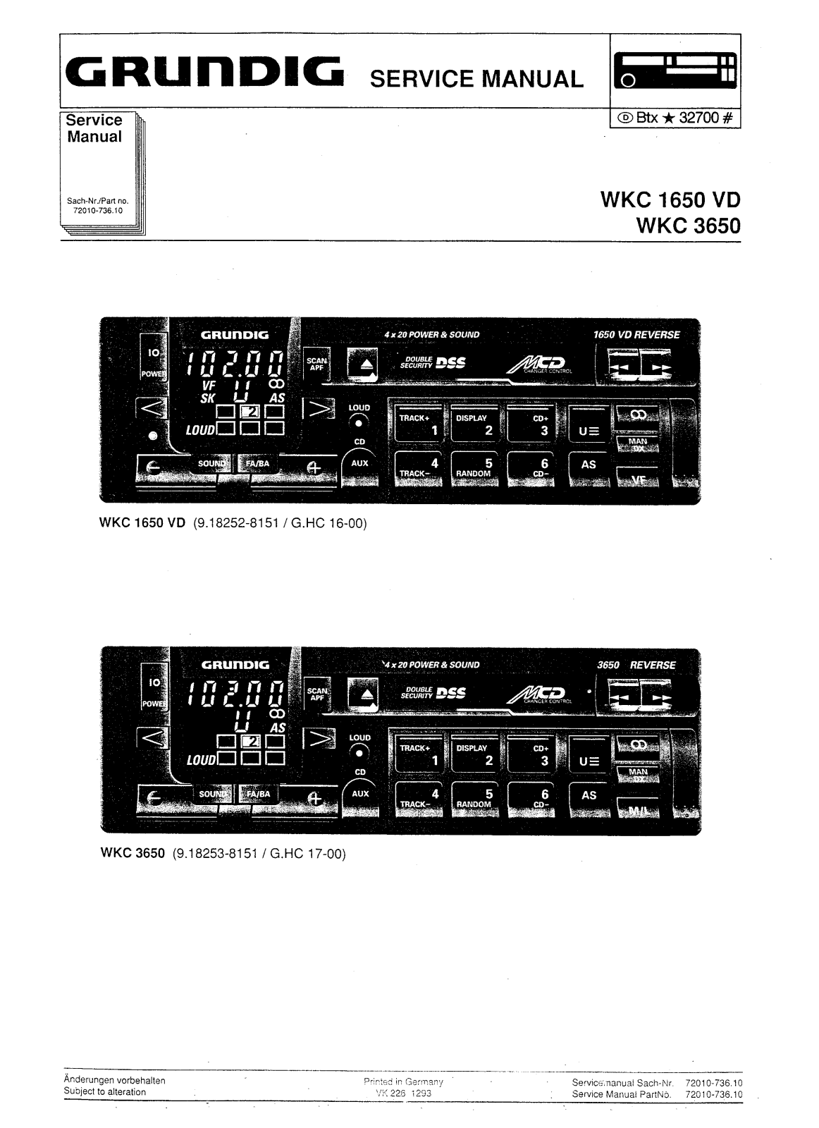 Grundig WKC-1650-VD, WKC-3650 Service manual