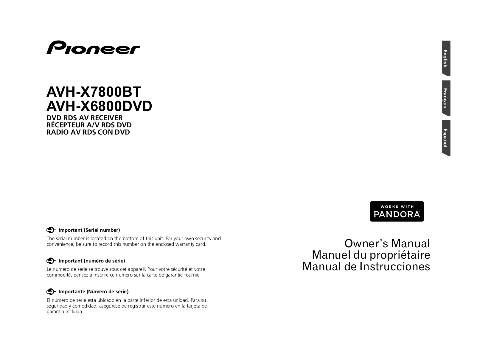 Pioneer AVH-X6800DVD, AVH-X7800BT Owner's Manual