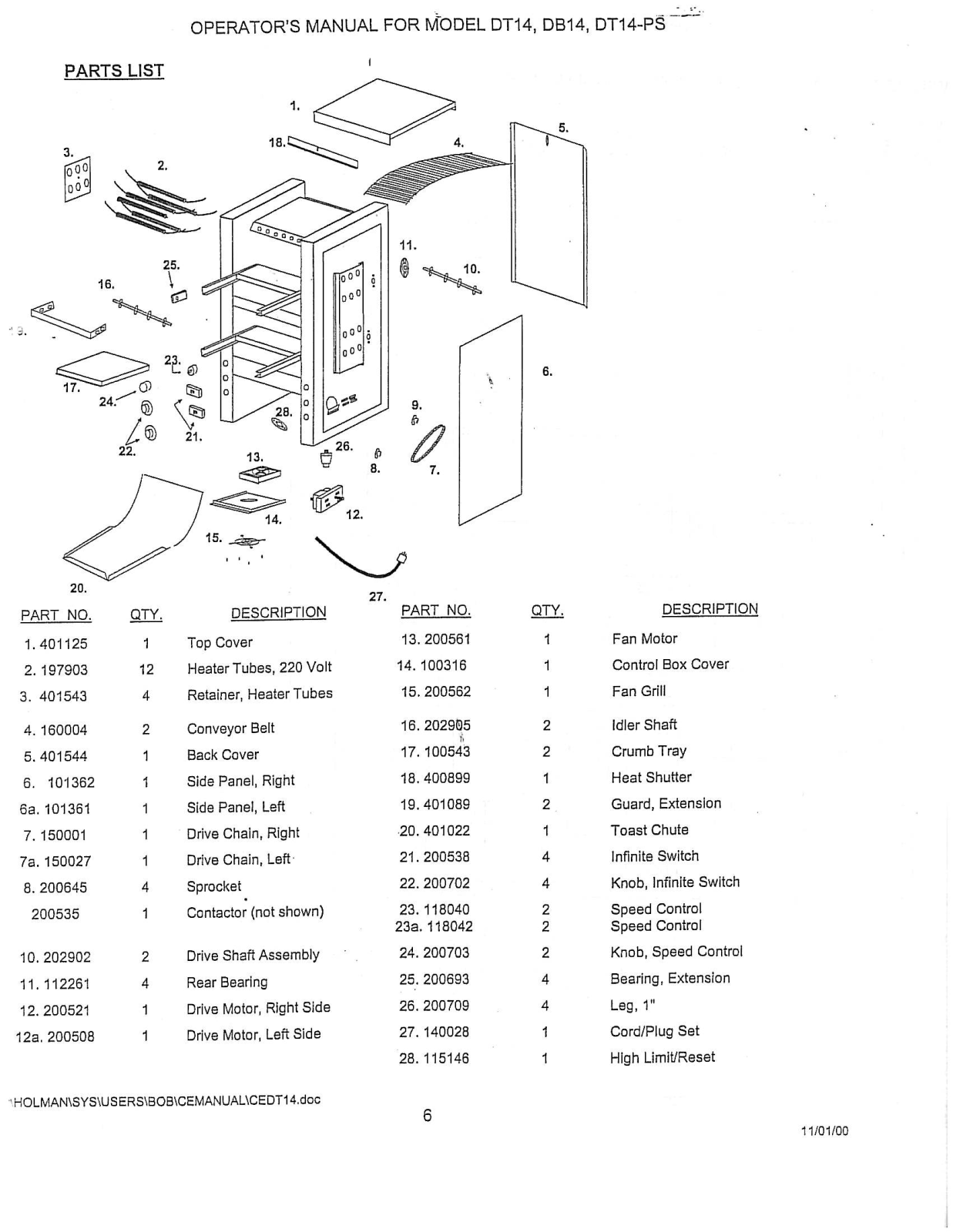 Holman DB14 Parts Manual