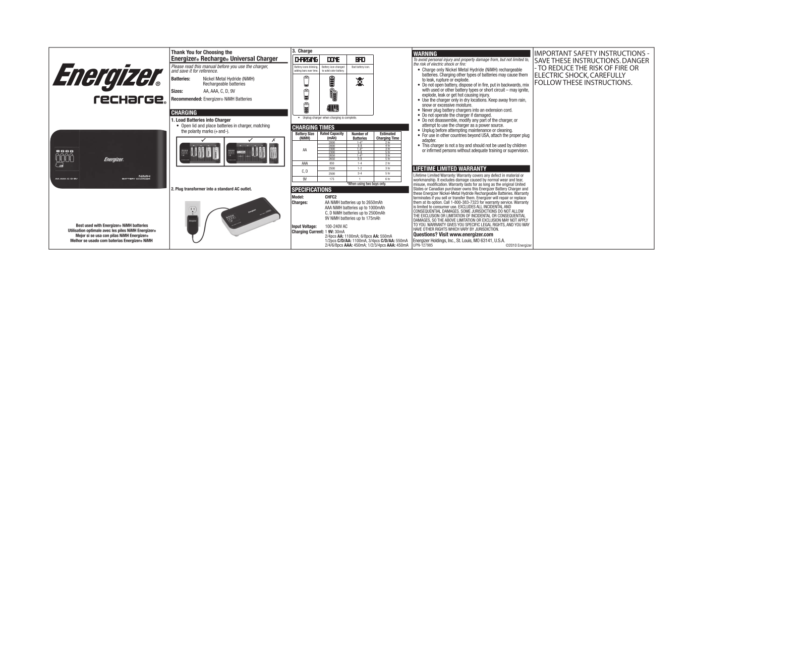 Energizer CHFG2 User Manual