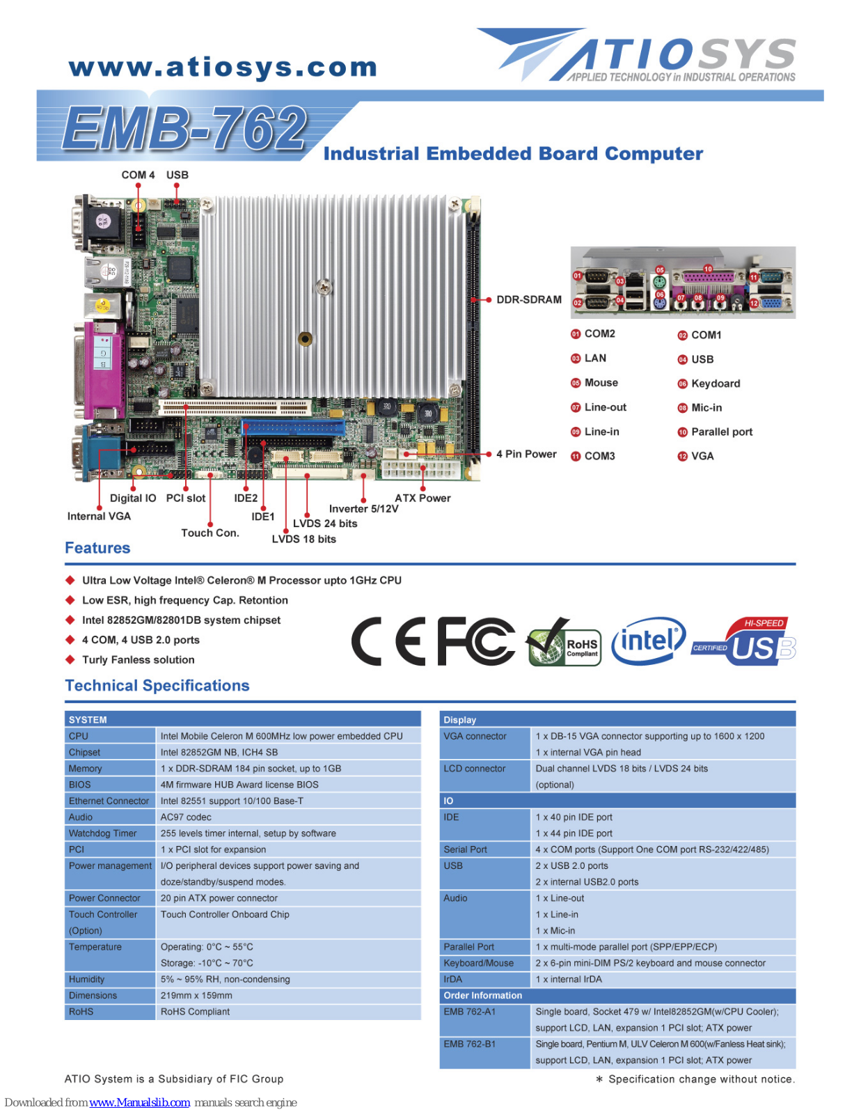 Atiosys EMB-762 Specification Sheet - ManualMachine.com