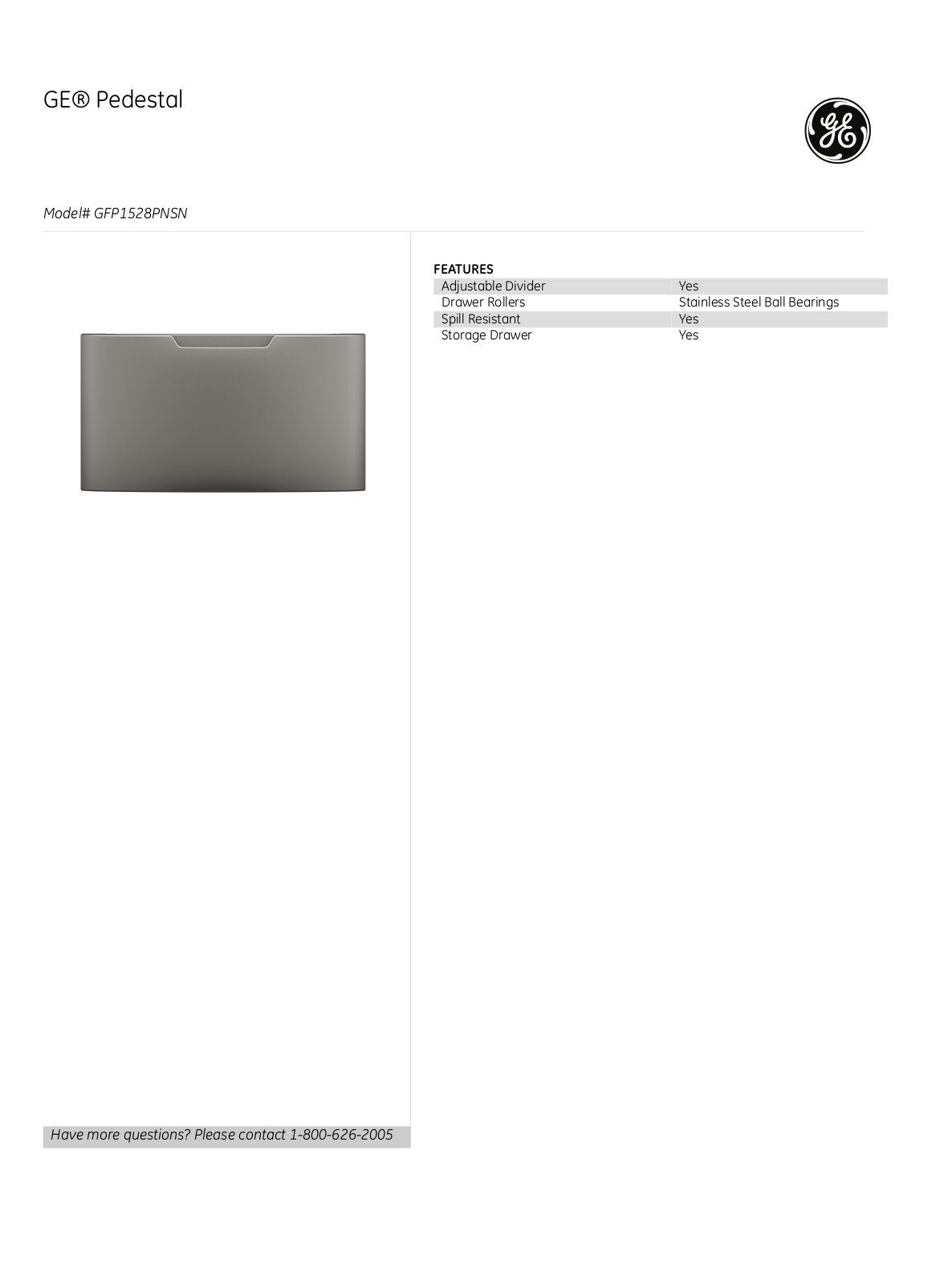 GE GFP1528PNSN PRODUCT SPECIFICATIONS