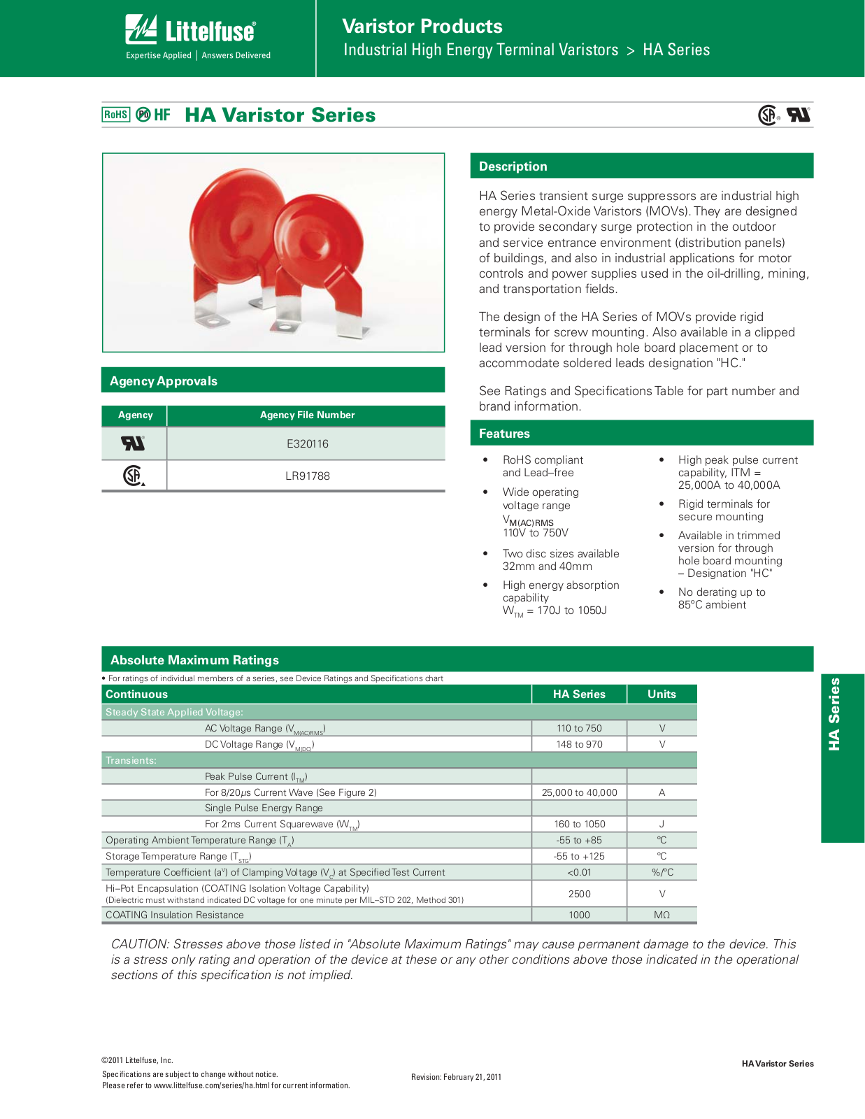 Littelfuse HA Series Catalog Page