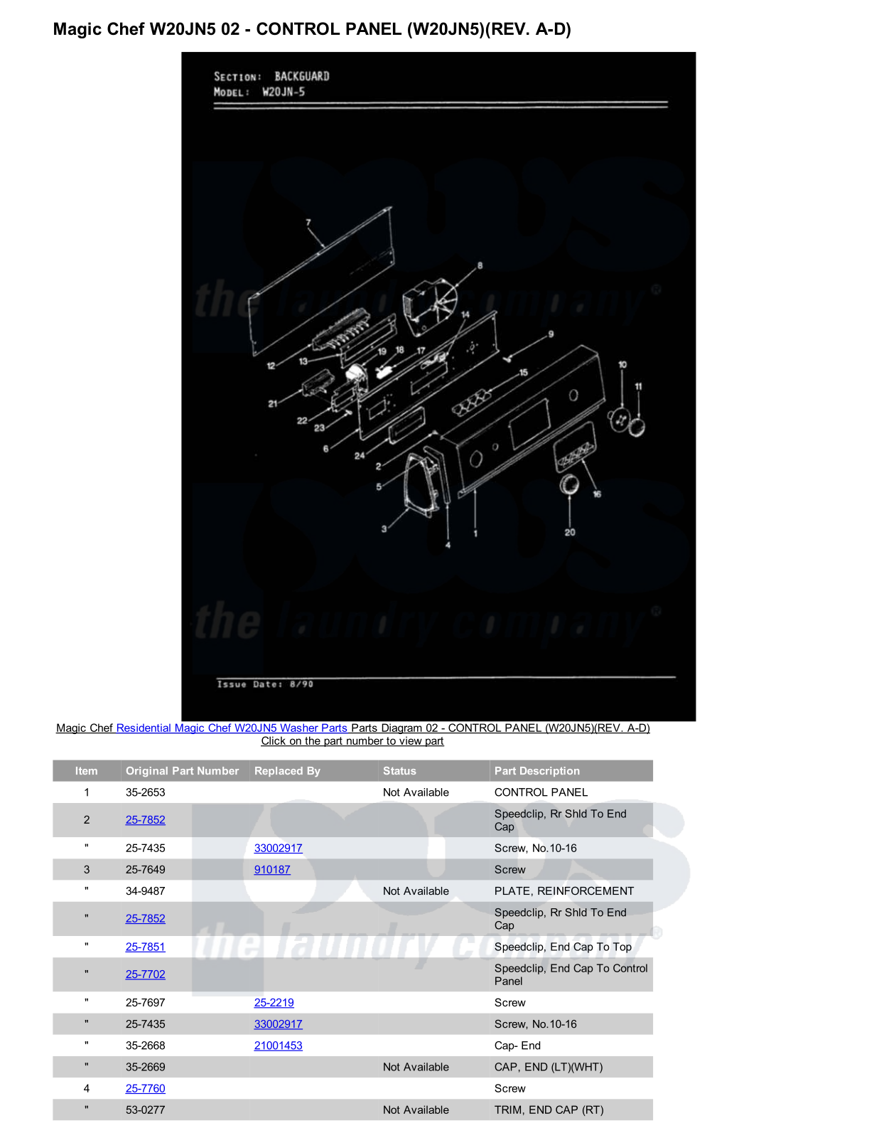 Magic Chef W20JN5 Parts Diagram