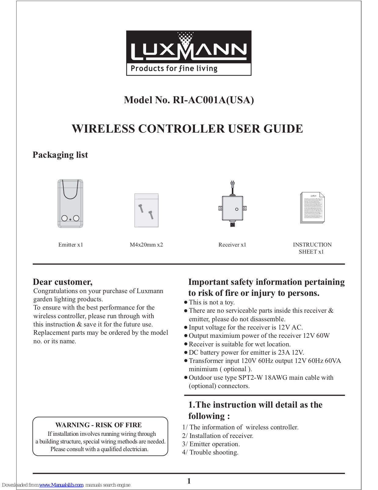 Luxmann RI-AC001A User Manual