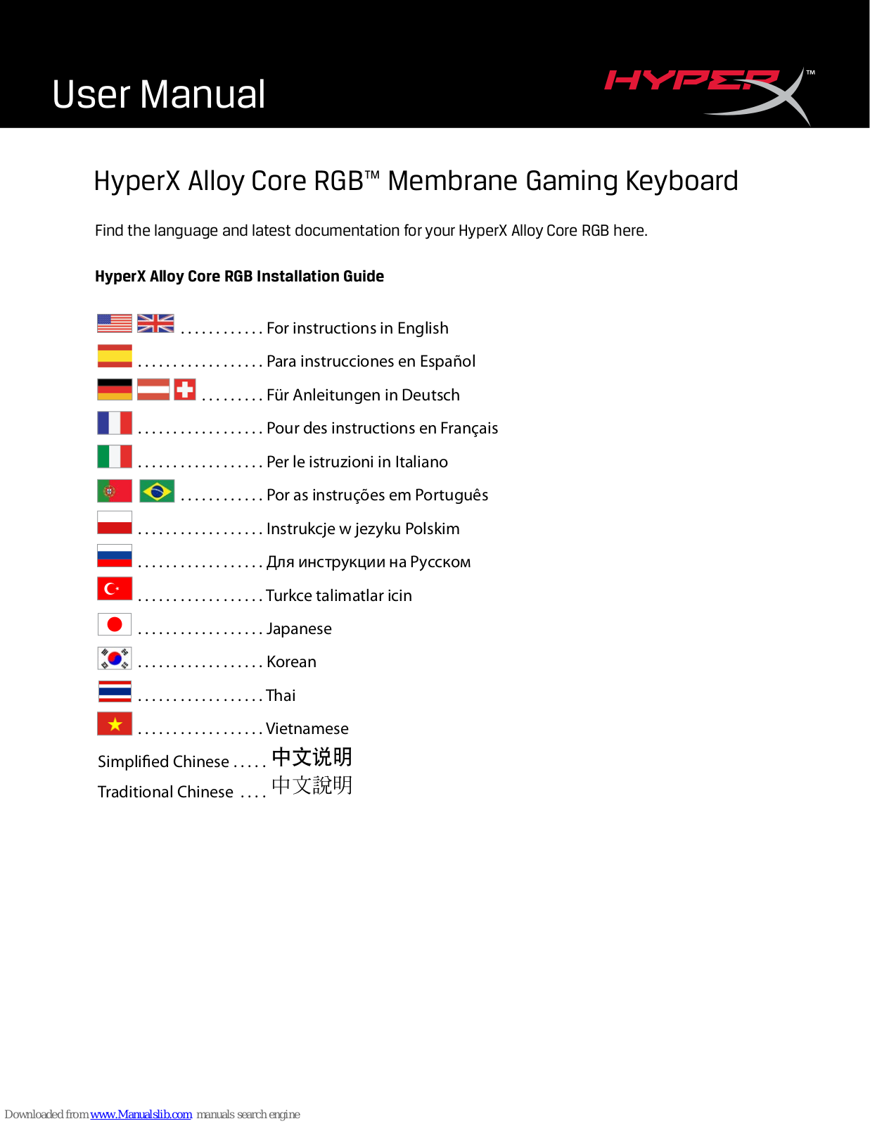 HyperX Alloy Core RGB User Manual