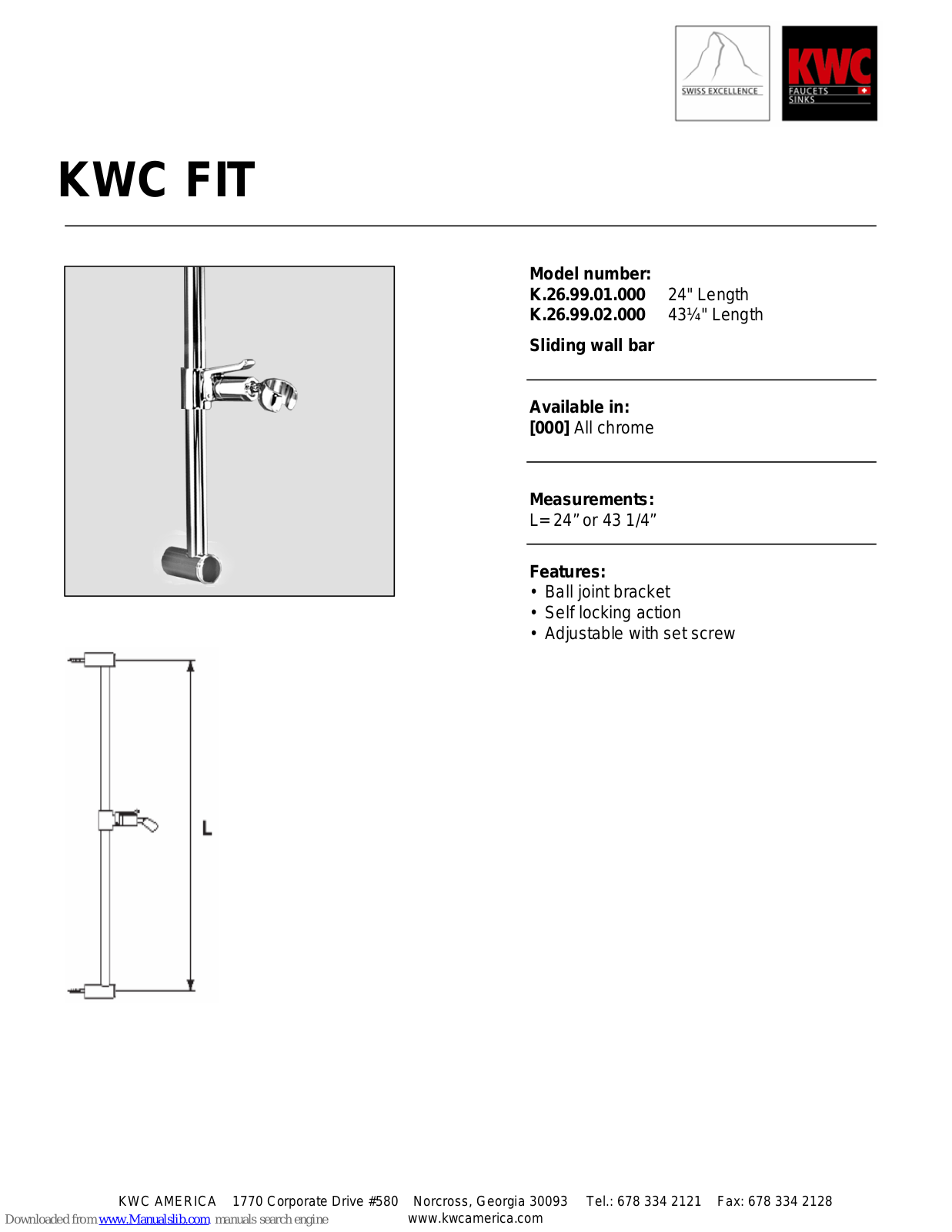 KWC FIT K.26.99.01.000, FIT K.26.99.02.000 Specification Sheet