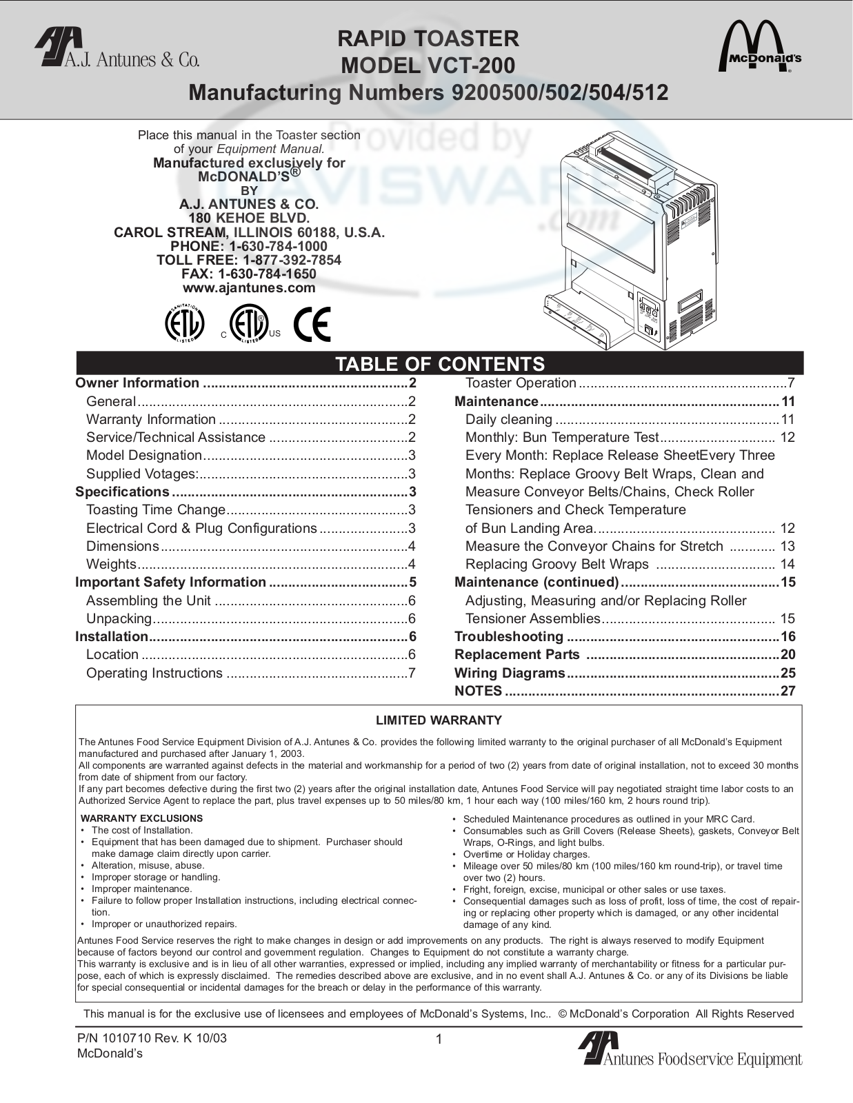 Antunes VCT-200 Installation Manual