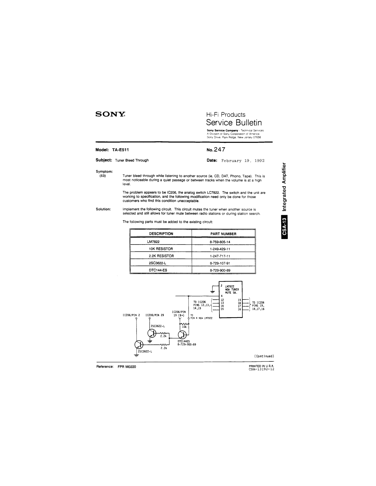 Sony TA-E511 Service Manual