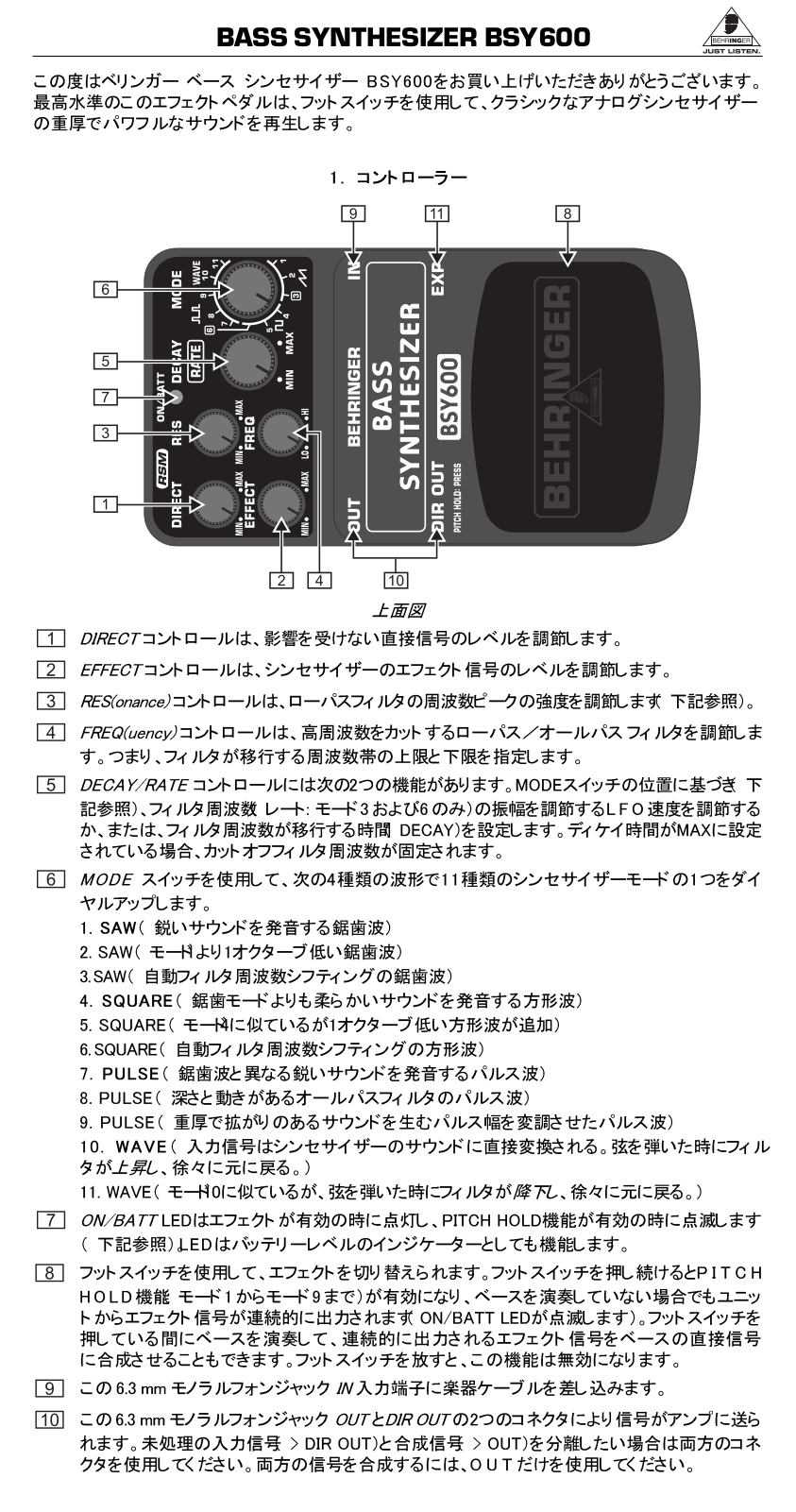 Behringer BSY600 User Manual