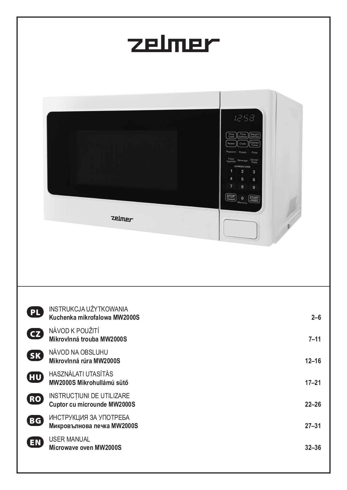 Zelmer MW2000S User Manual