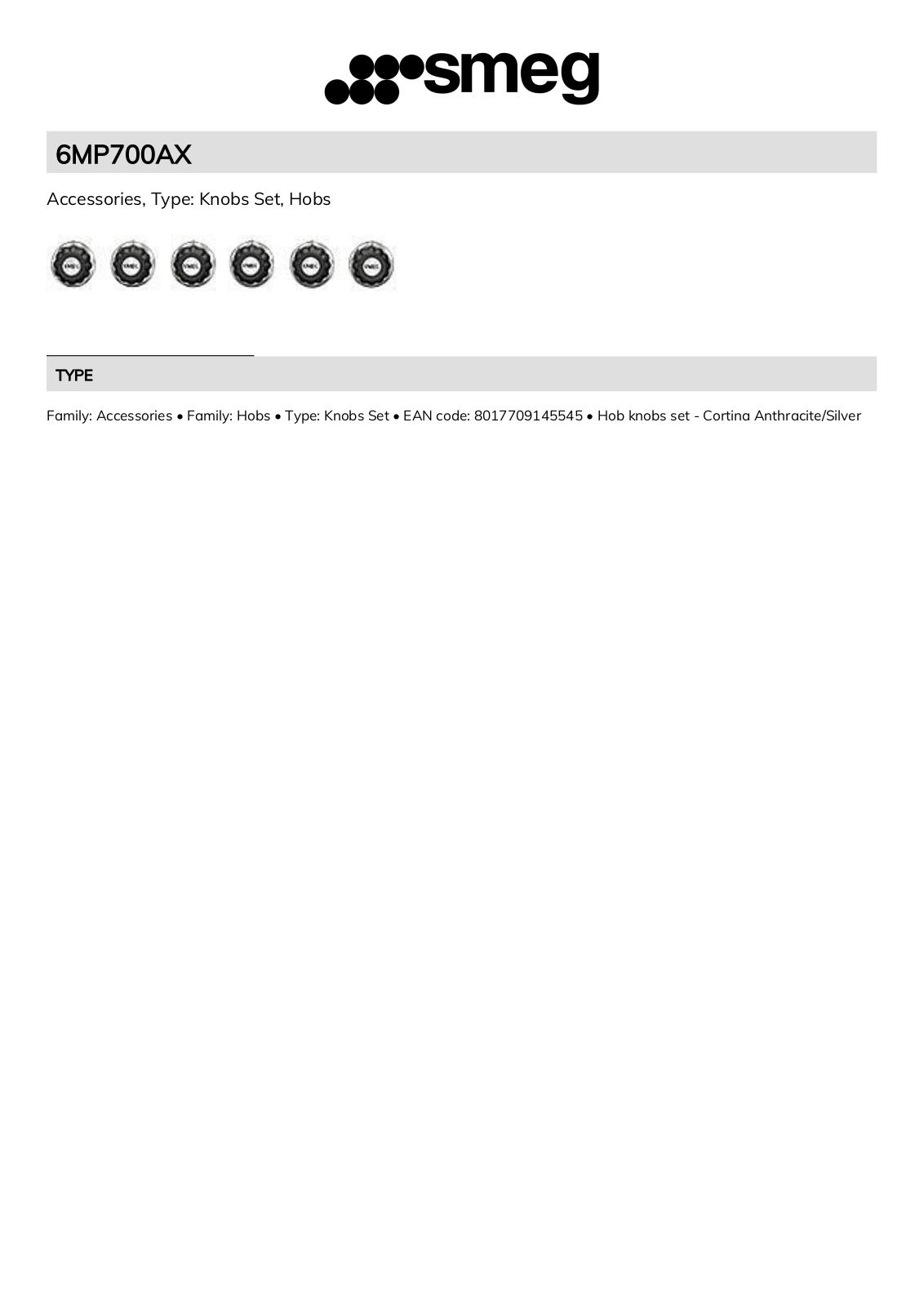 Smeg 6MP700AX Technical sheet