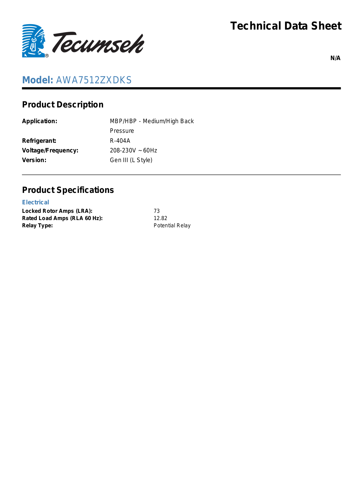 Tecumseh AWA7512ZXDKS User Manual