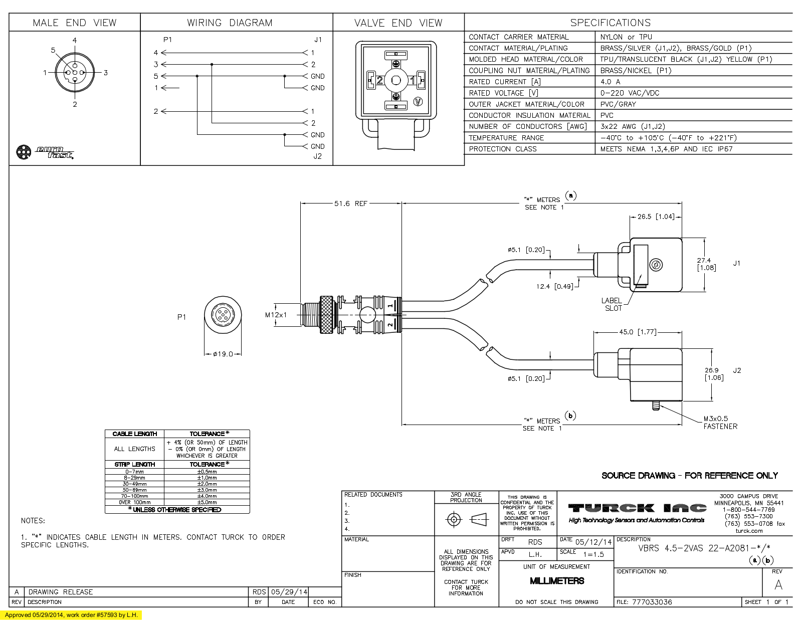 Turck VBRS4.5-2VAS22-A2081-1/1 Specification Sheet