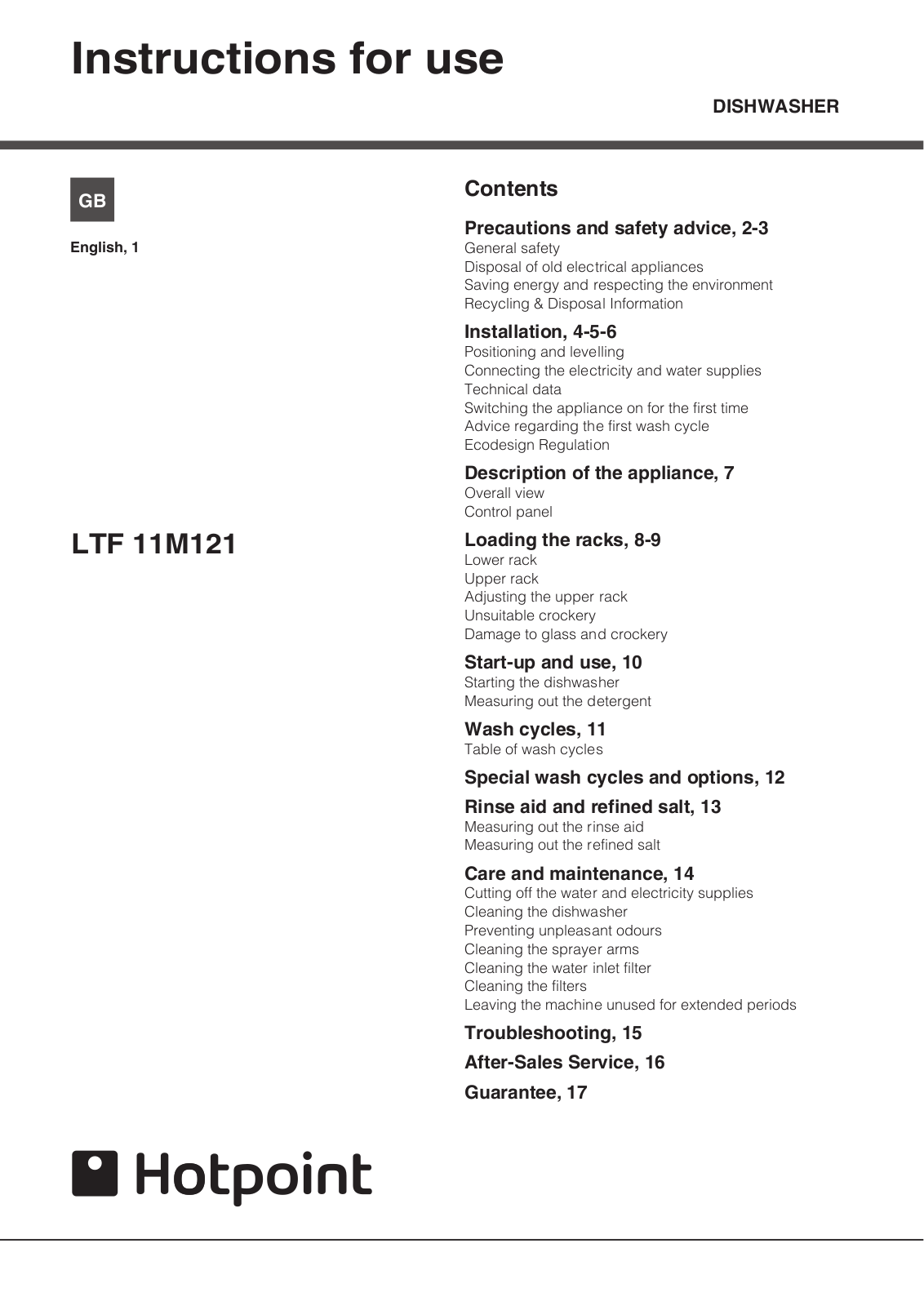 Hotpoint LTF 11M121 Instruction booklet