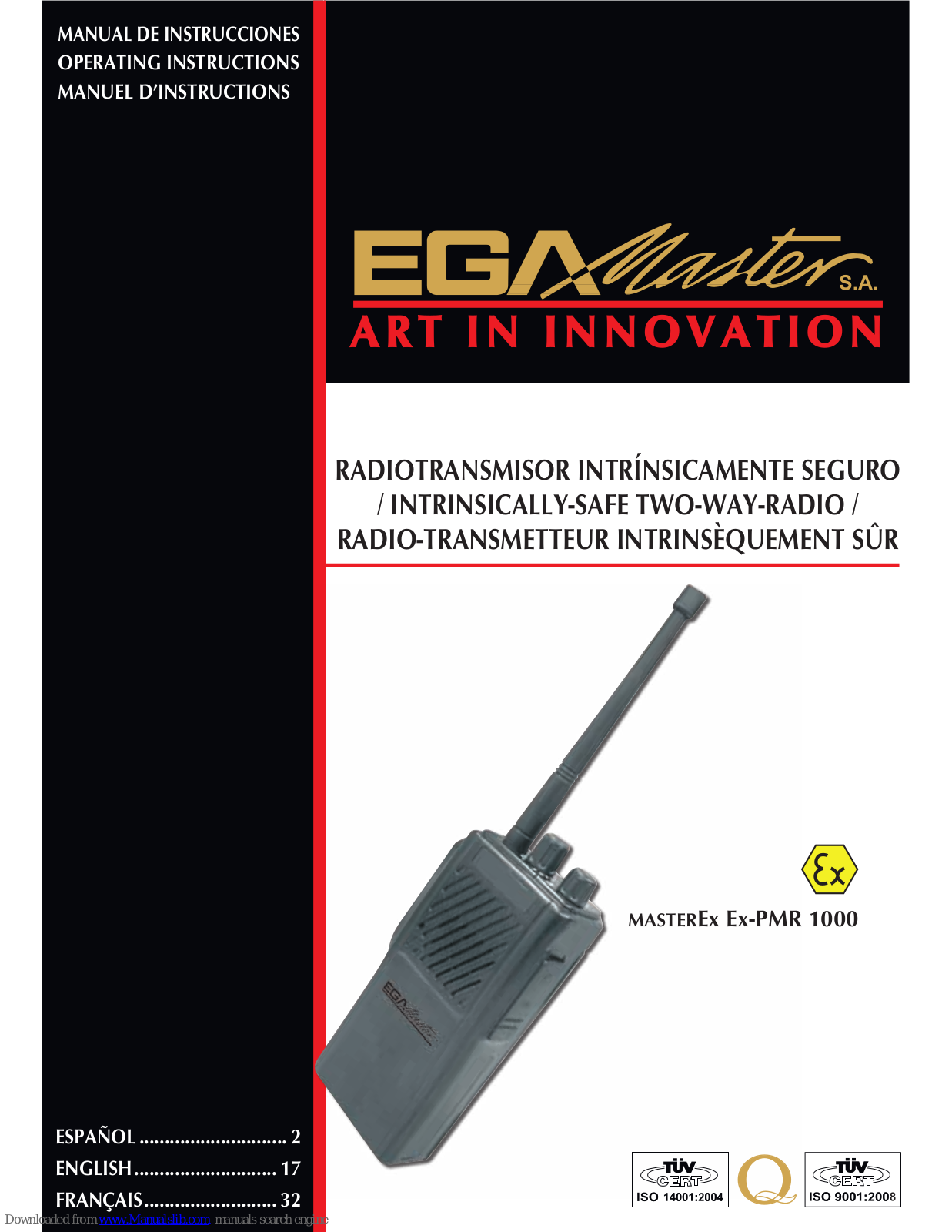 Ega Master MasterEx Ex-PMR 1000 Operating Instructions Manual