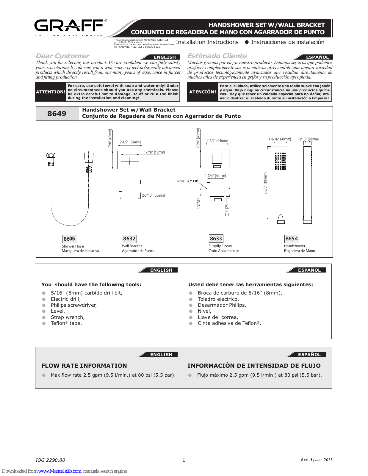 Graff 8605, 8632, 8649, 8633, 8654 Installation Instructions Manual