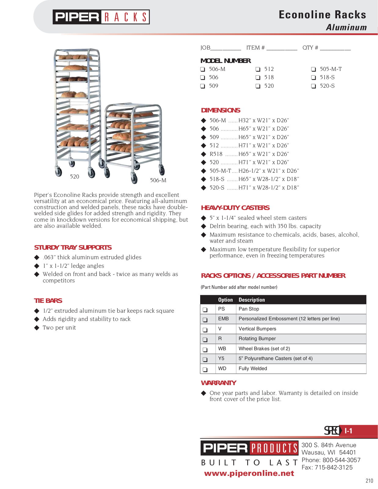 SERVOLIFT 506 Specifications