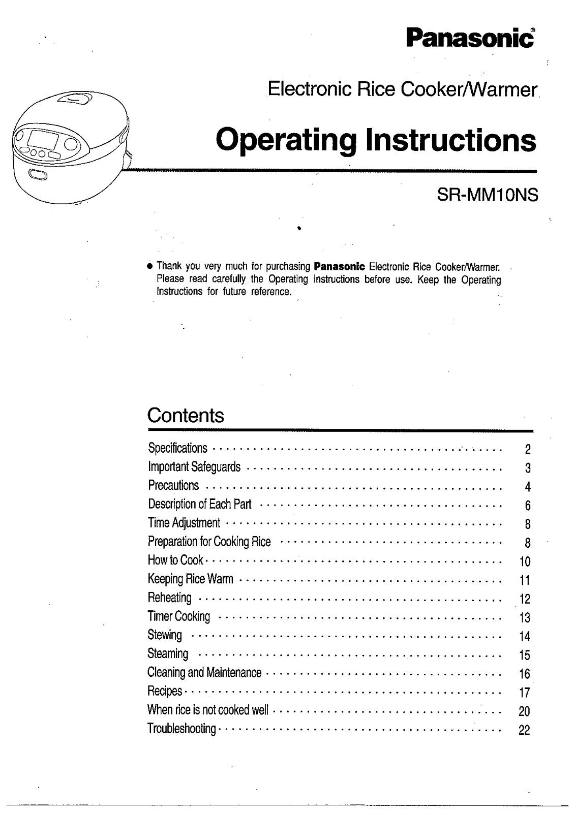 Panasonic SRMM10NS User Manual