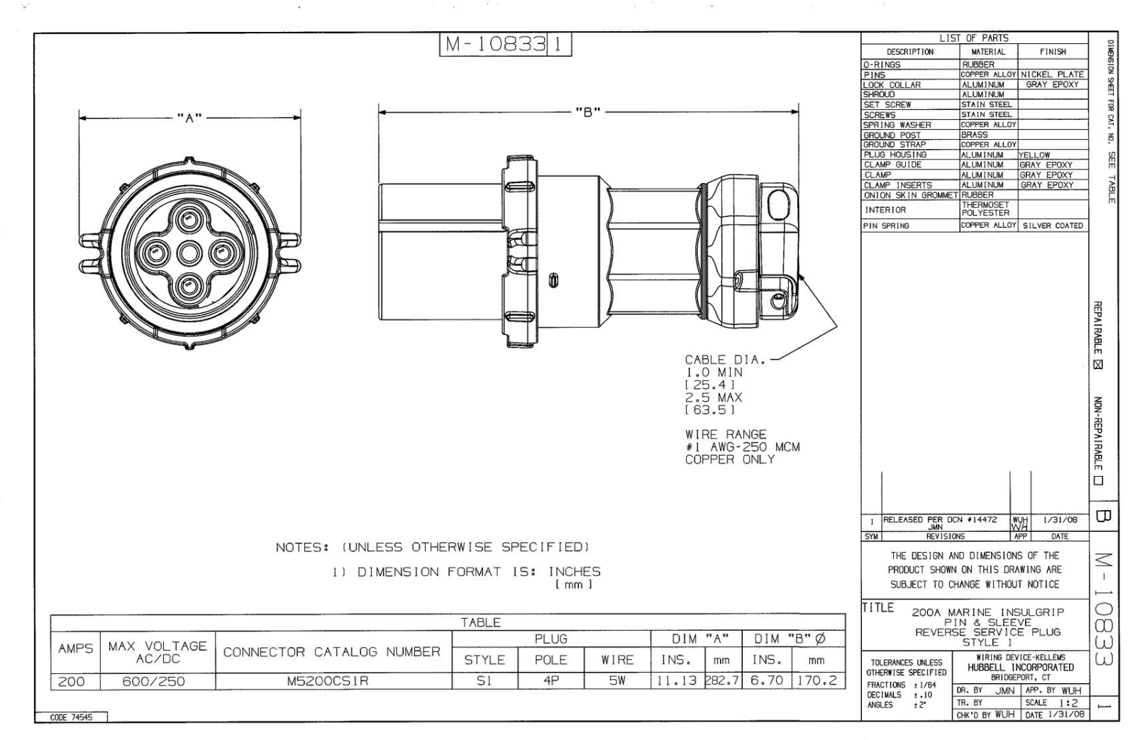 Hubbell M5200CS1R Reference Drawing