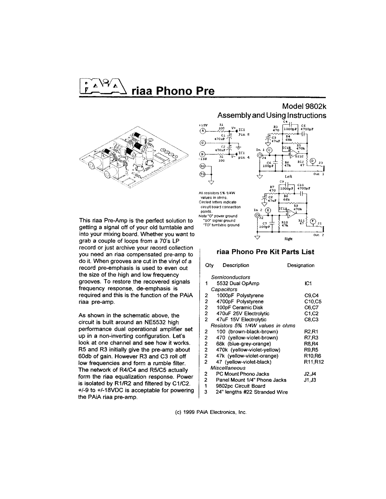 PAiA Electronics 9802 User's Manual