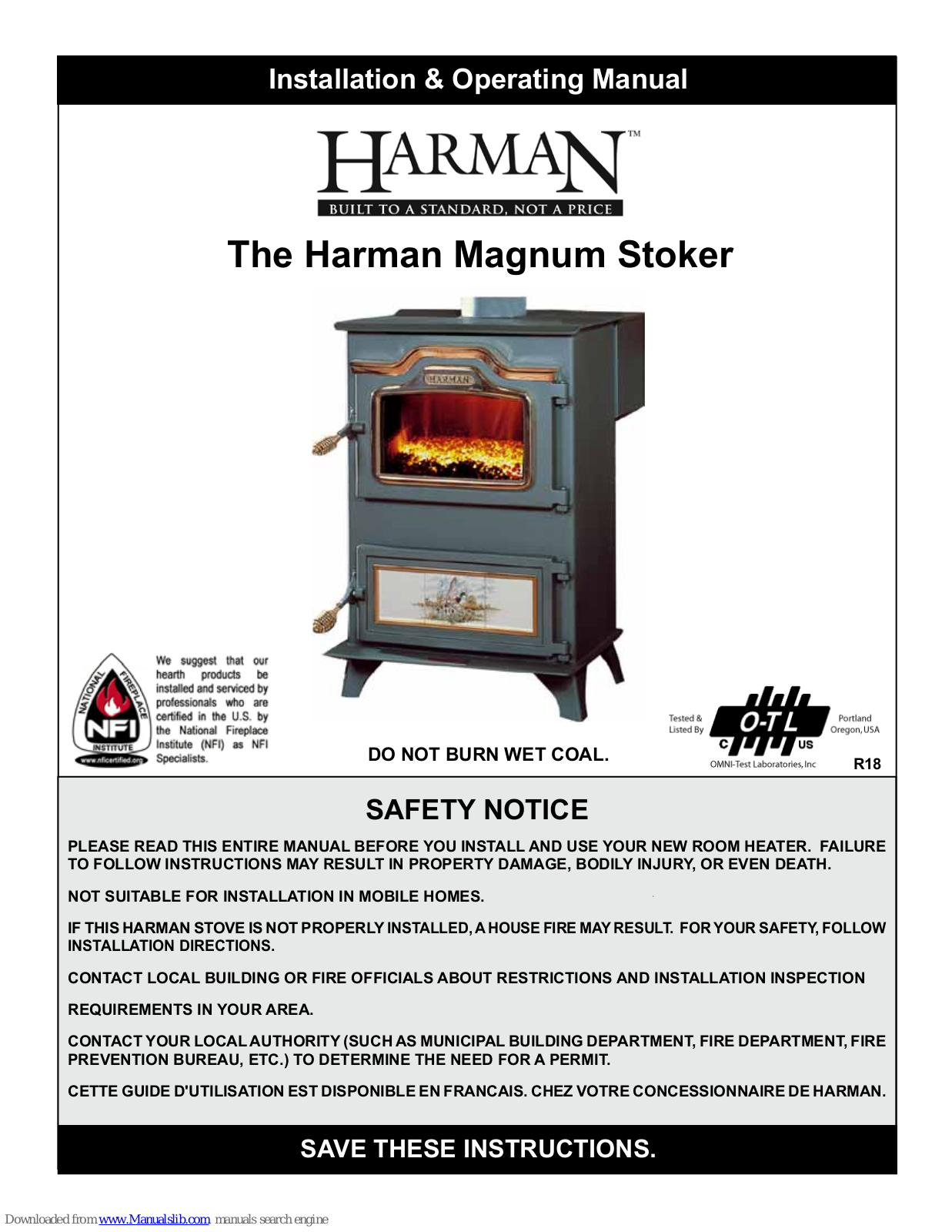 Harman Stoves Magnafire Coal Stoves Mark Operating Manual