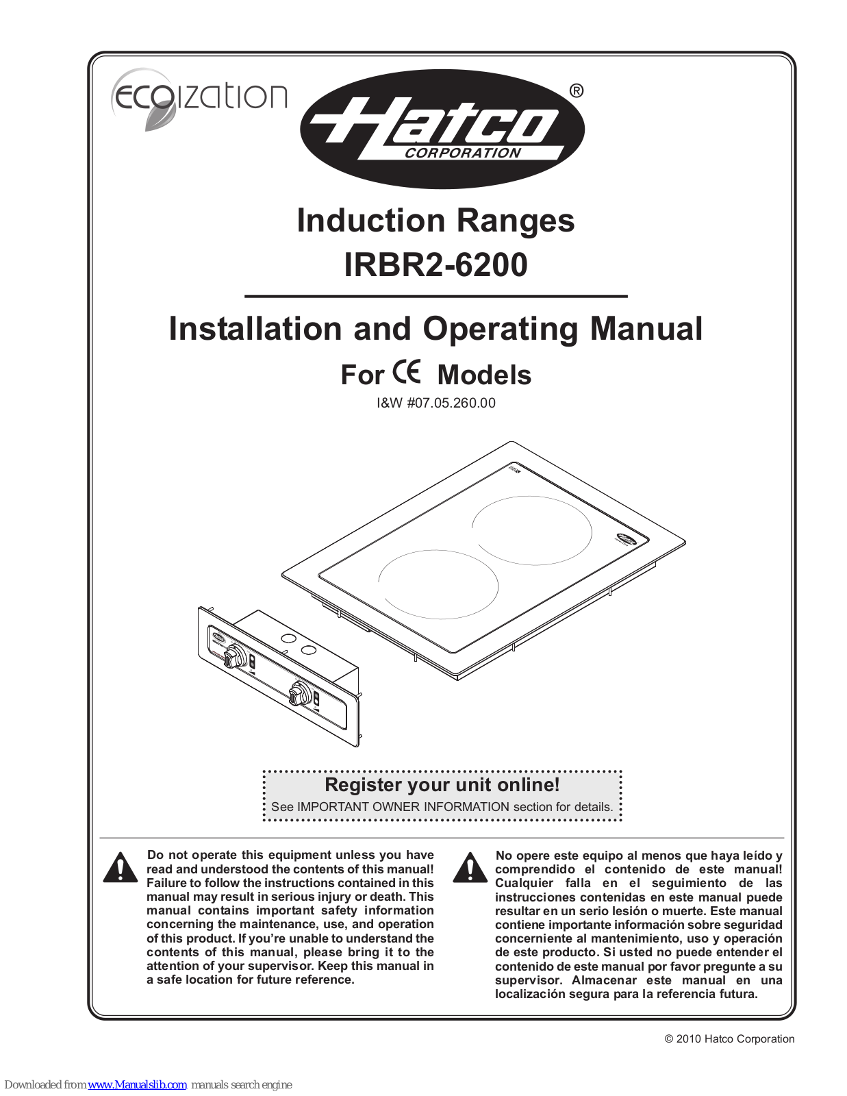 Hatco IRBR2-6200 Installation And Operating Manual