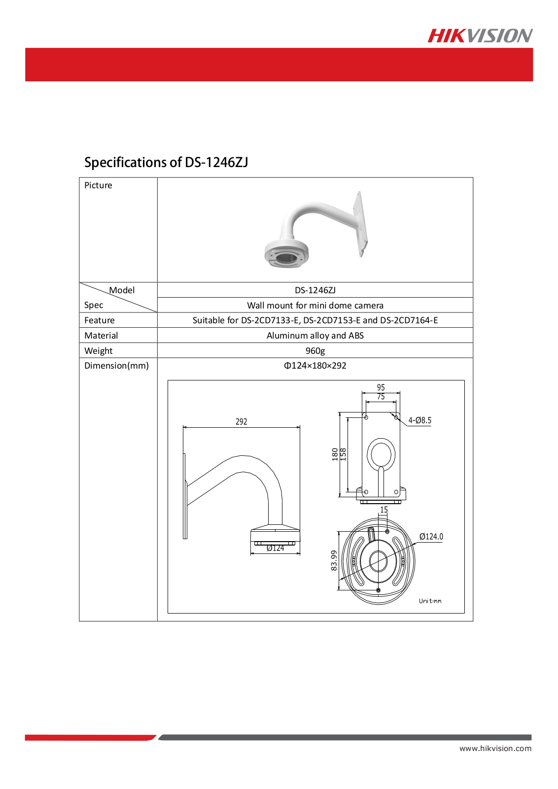 Hikvision DS-1246ZJ Specsheet