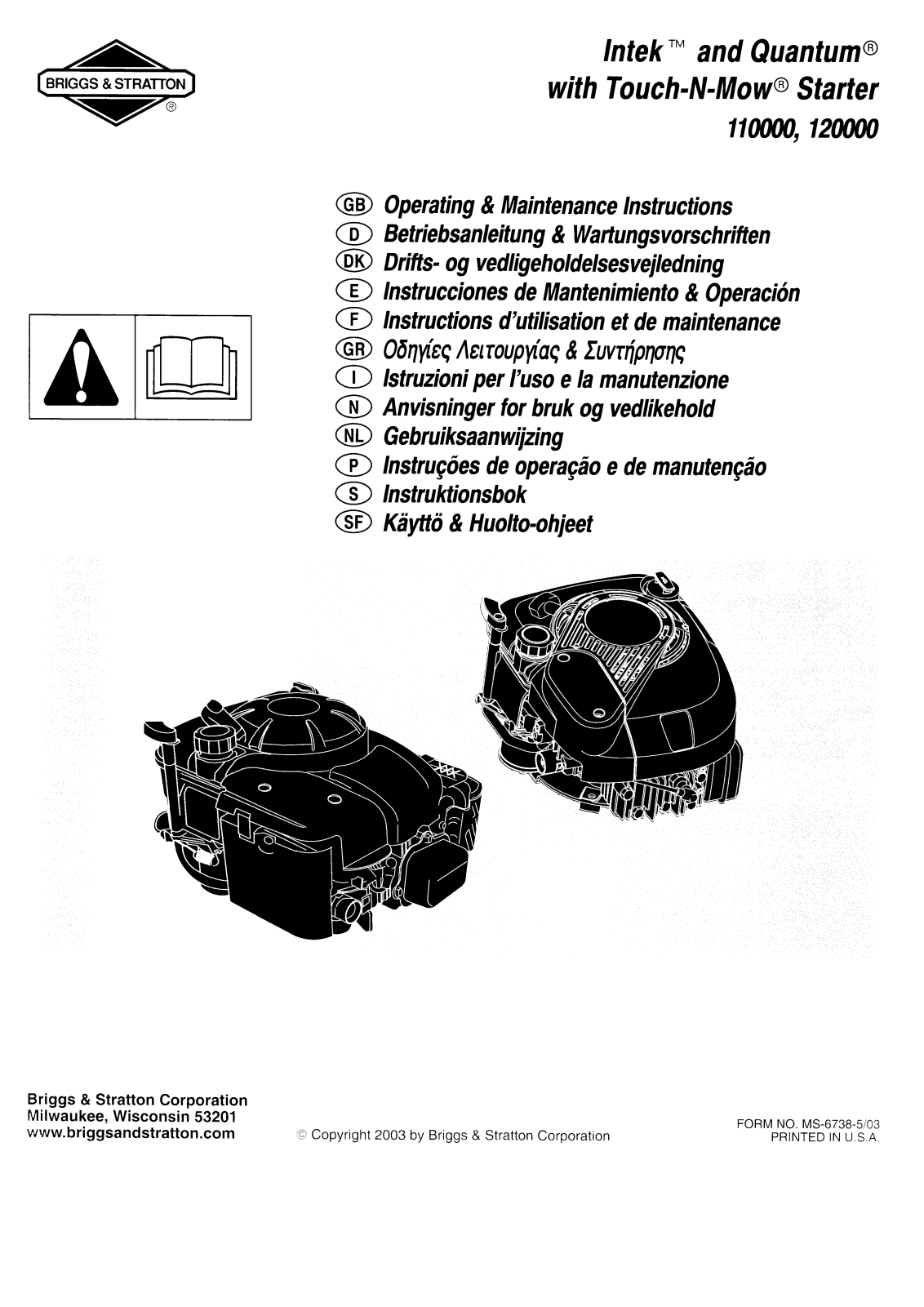 BRIGGS & STRATTON INTEK, QUANTUM, TOUCH-N-MOW User Manual - ManualMachine.com