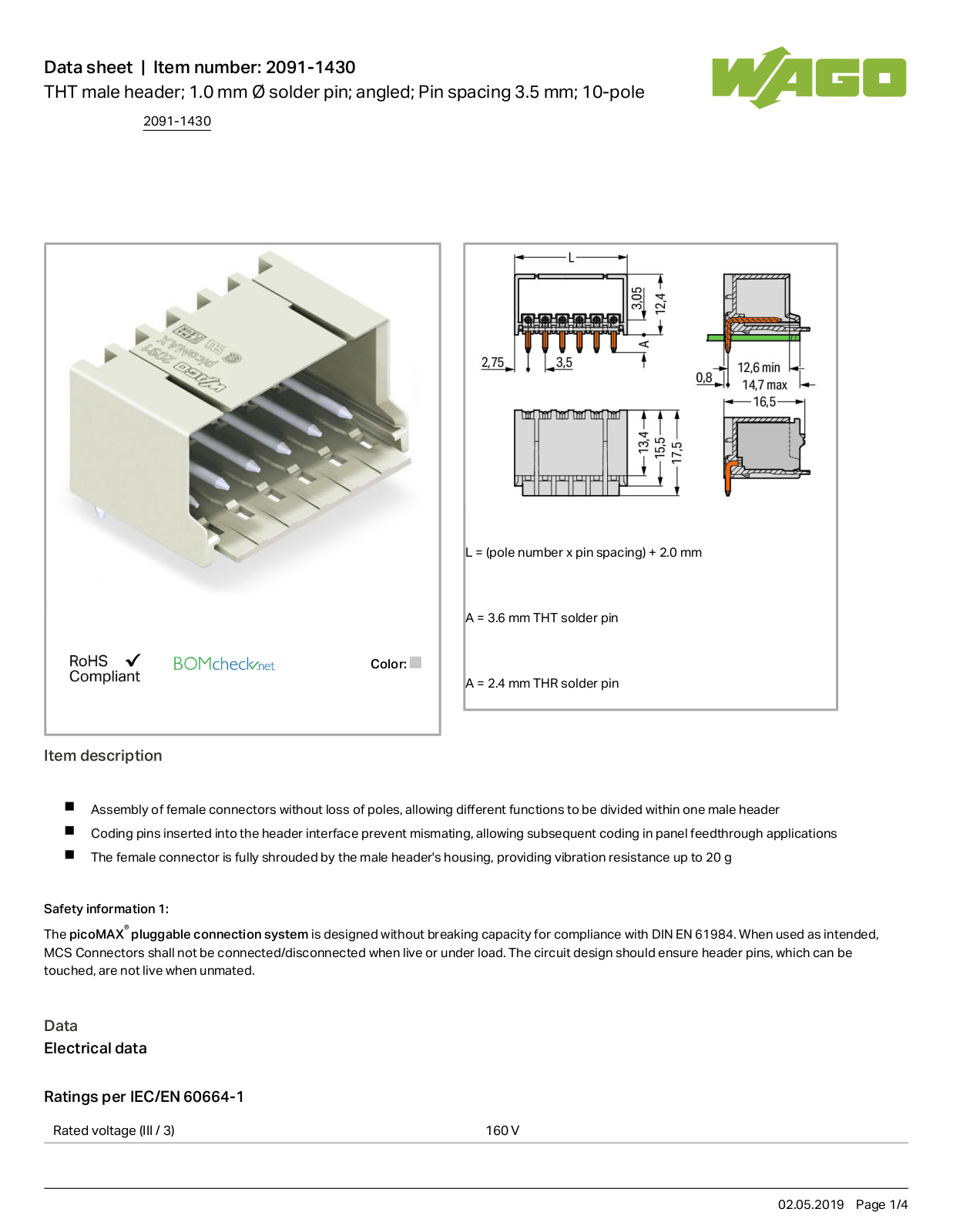 Wago 2091-1430 Data Sheet