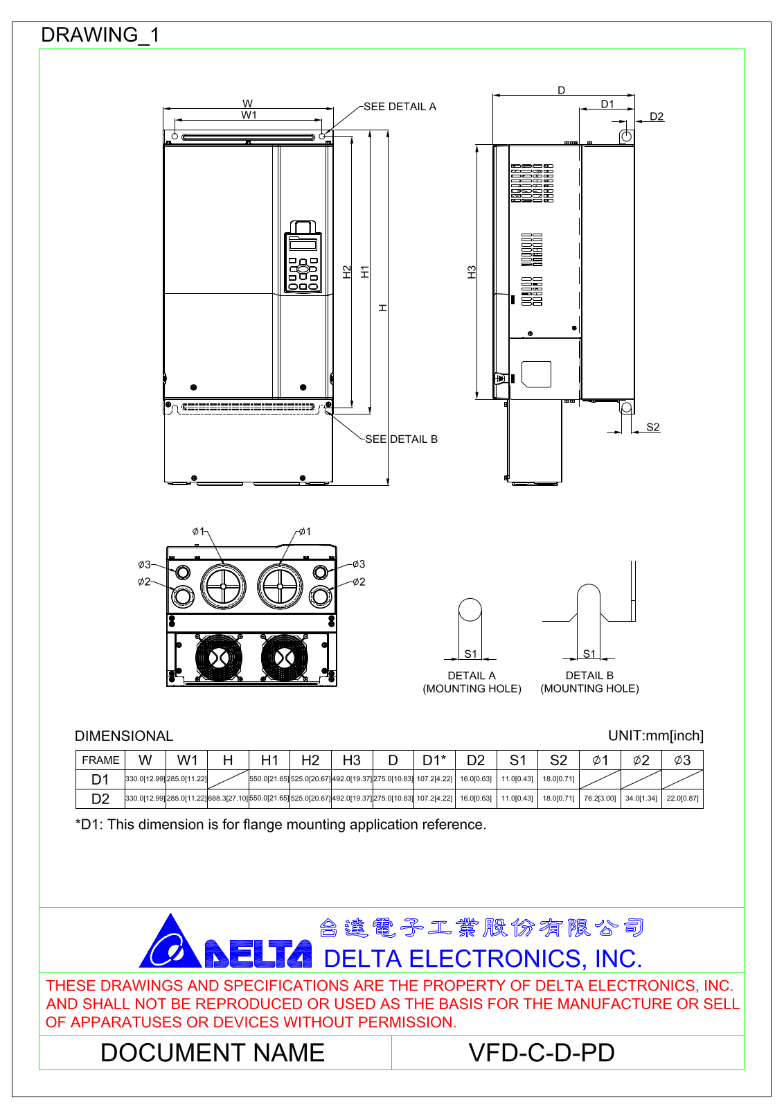 Delta Products VFD-C-D-PD Dimensional Sheet