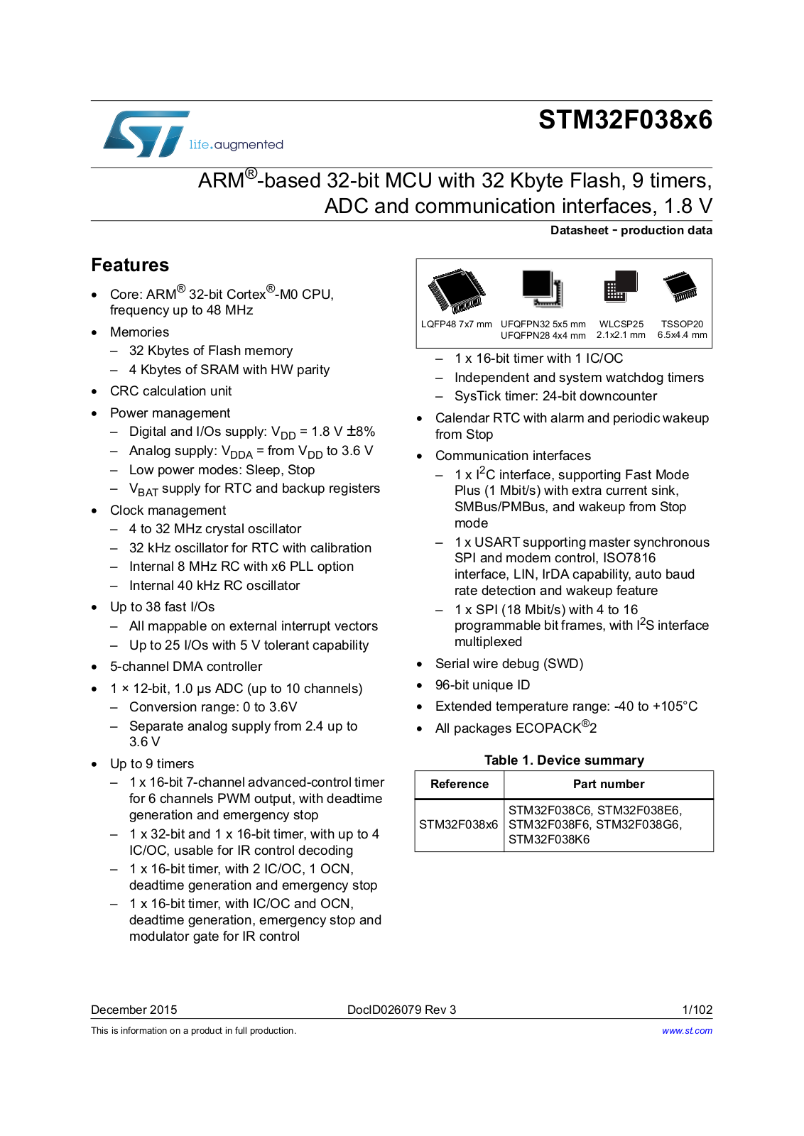 STMicroelectronics STM32F038C6, STM32F038F6, STM32F038G6, STM32F038E6, STM32F038K6 User Manual