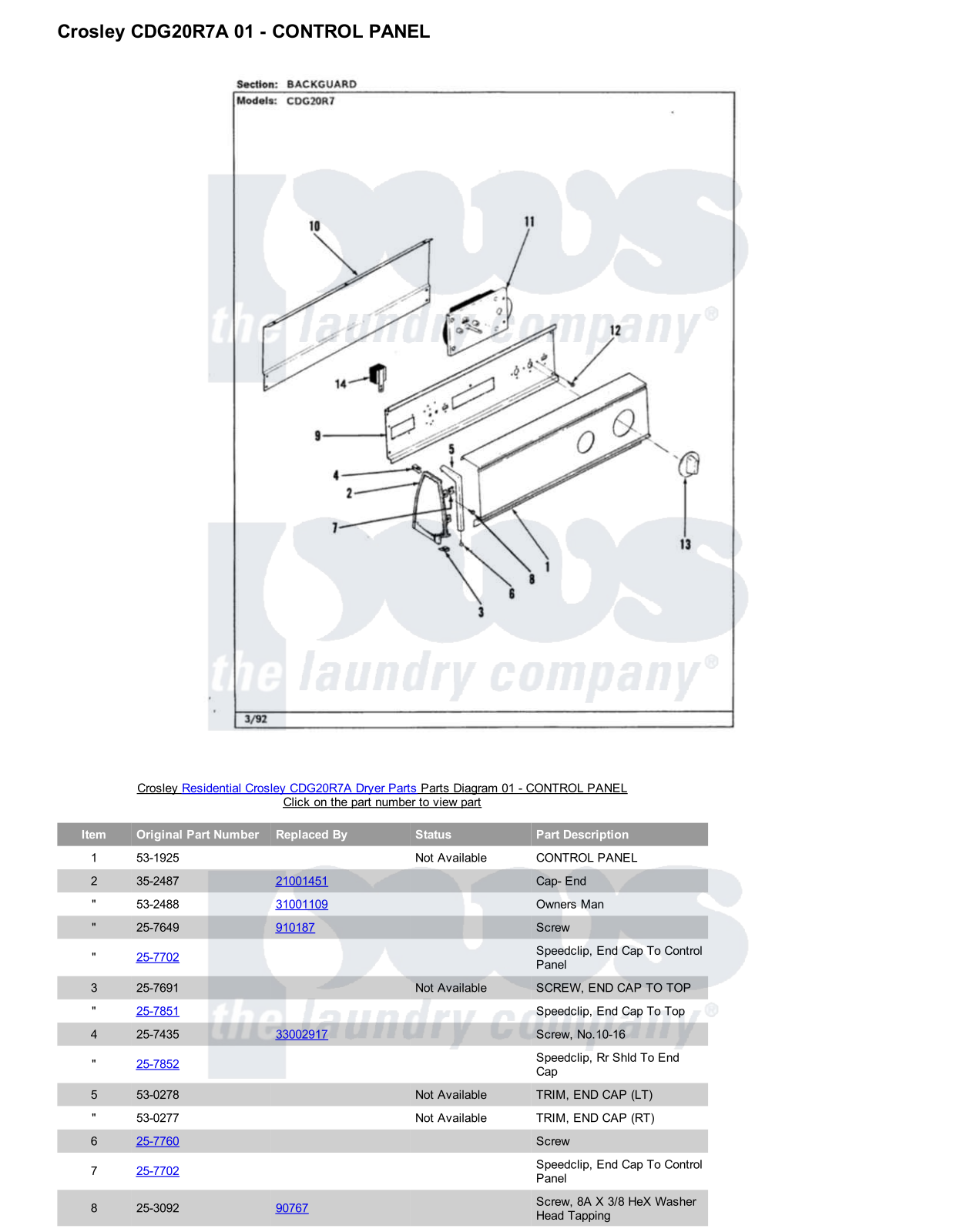 Crosley CDG20R7A Parts Diagram