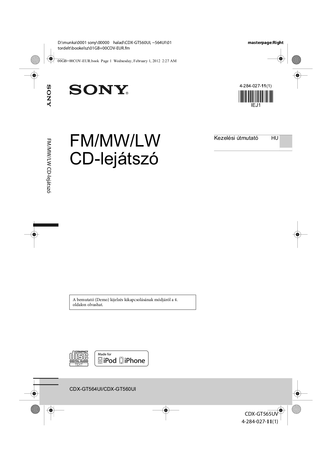 Sony CDX-GT564UI User Manual