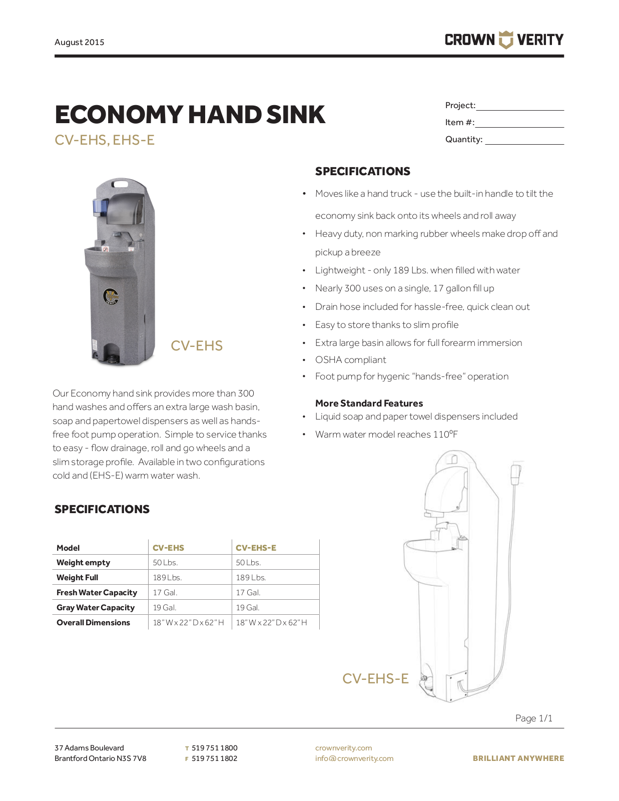 Crown Verity CV-EHS User Manual