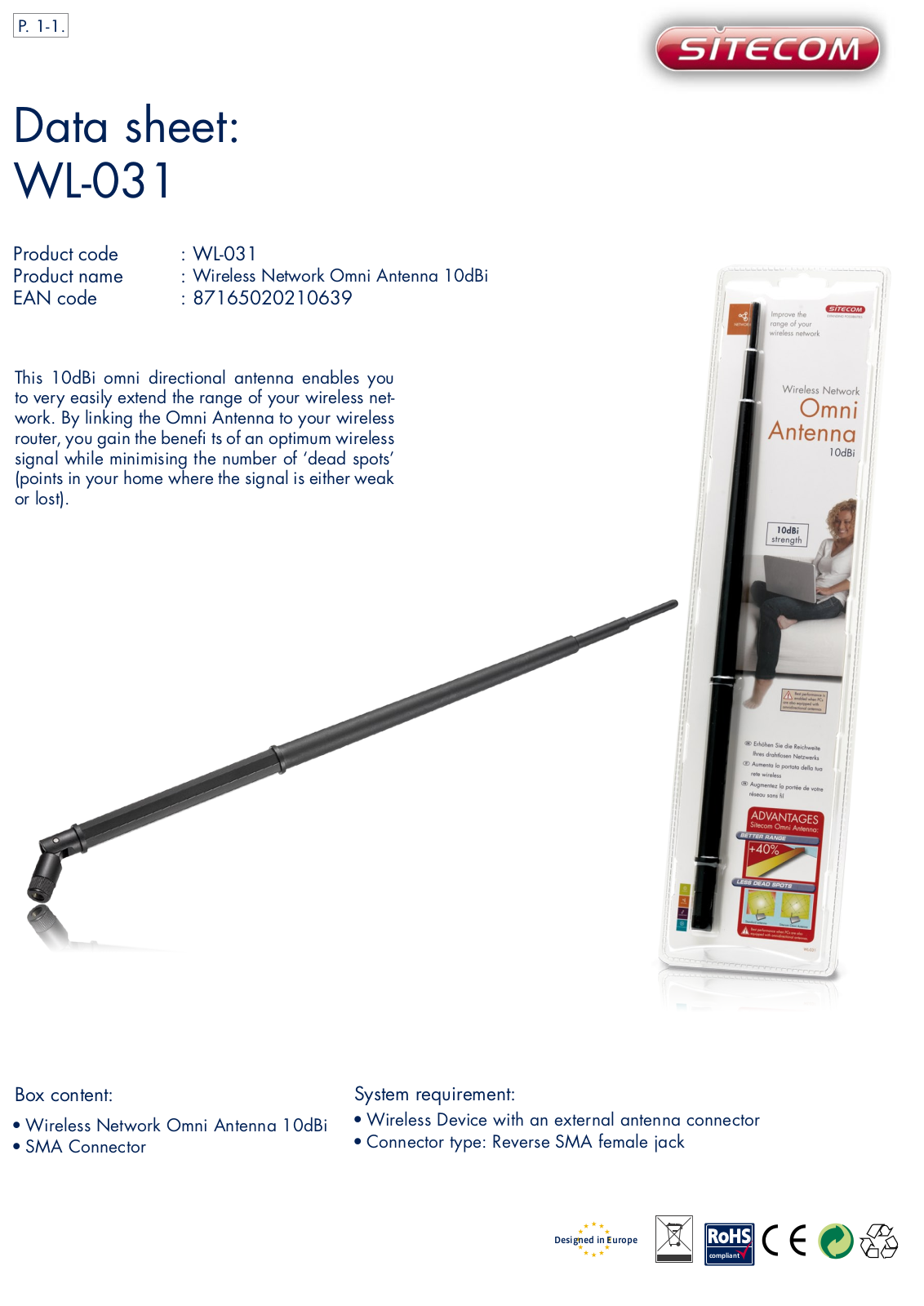 Sitecom WL-031 DATASHEET