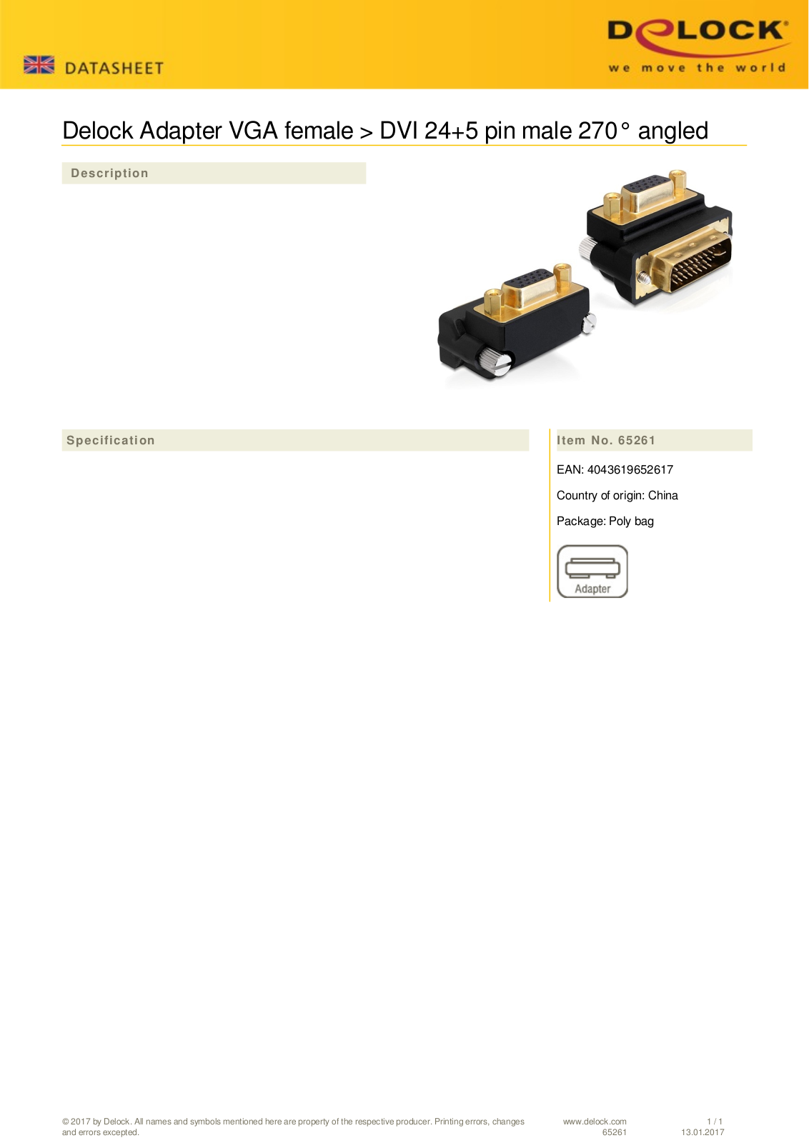 DeLOCK DVI-I-2x VGA adapter cable User Manual