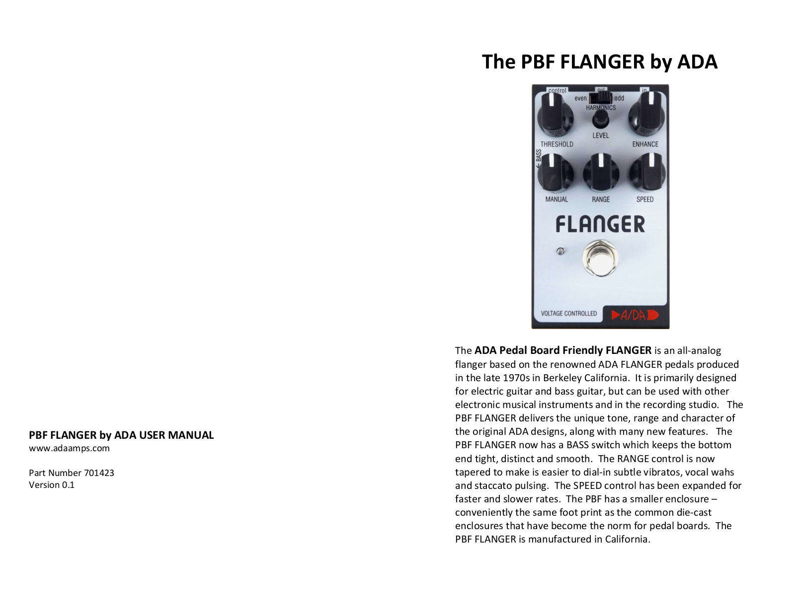 ADA Flanger PBF User Manual