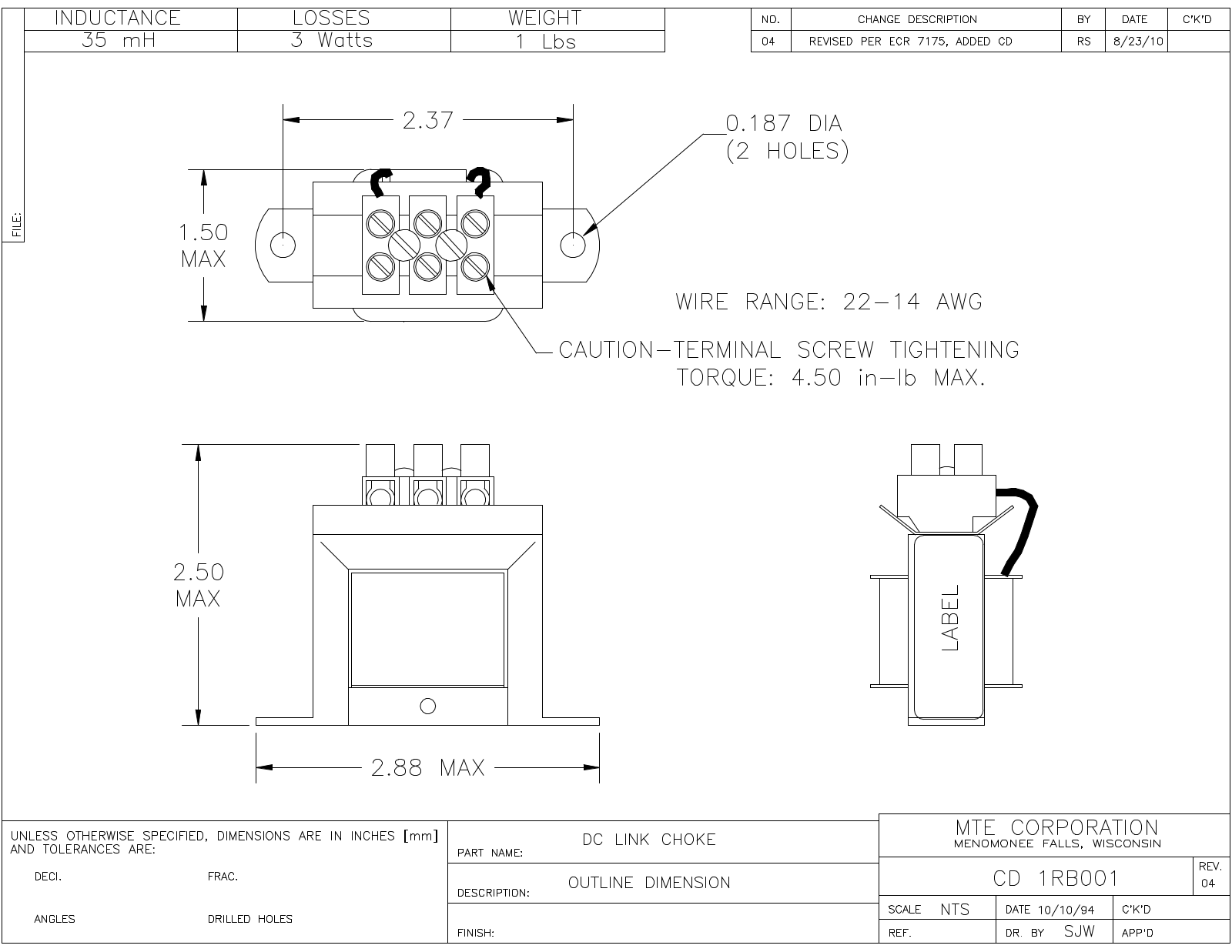 MTE CD 1RB001 CAD Drawings