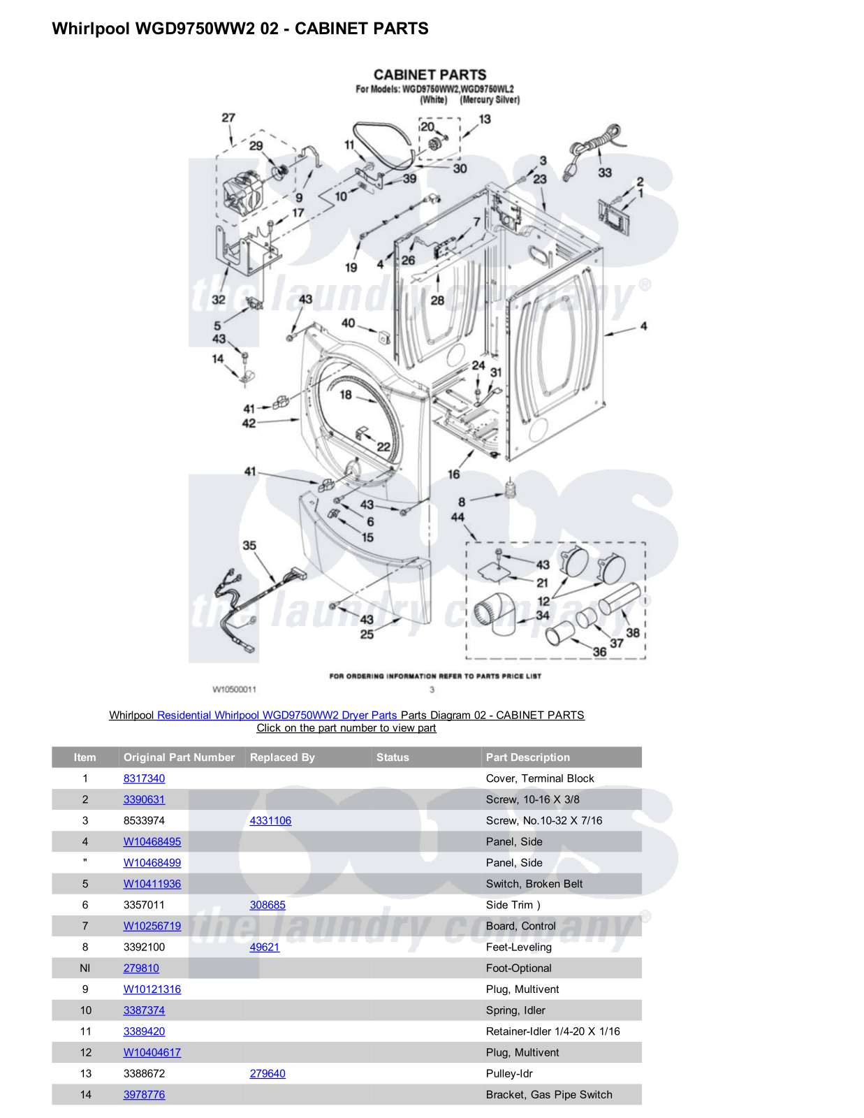 Whirlpool WGD9750WW2 Parts Diagram