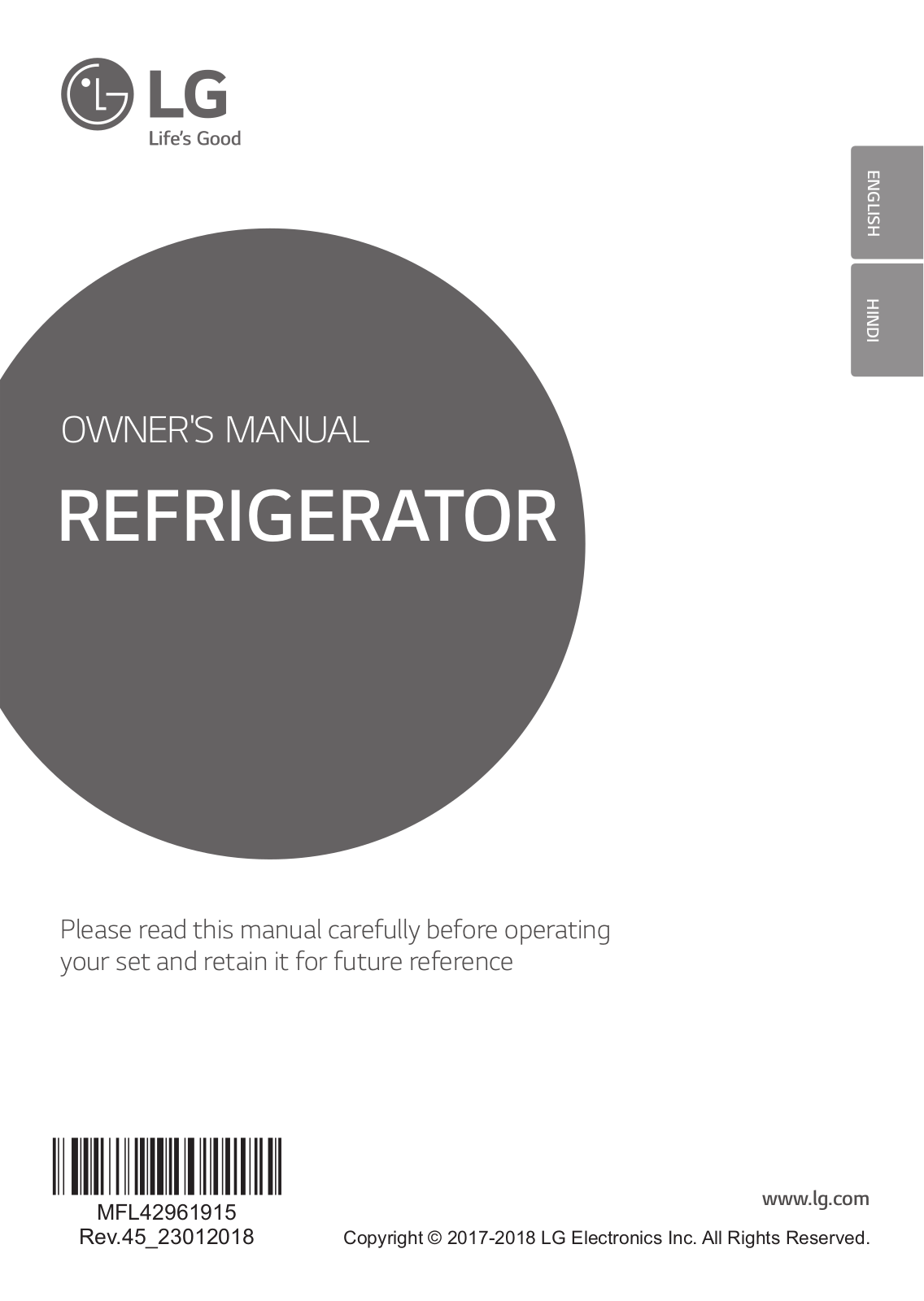 LG GL-B191KPGC, GL-B191KDSW, GL-B191KSOW, GL-B181RSOV, GL-B191KDSV Owner’s Manual