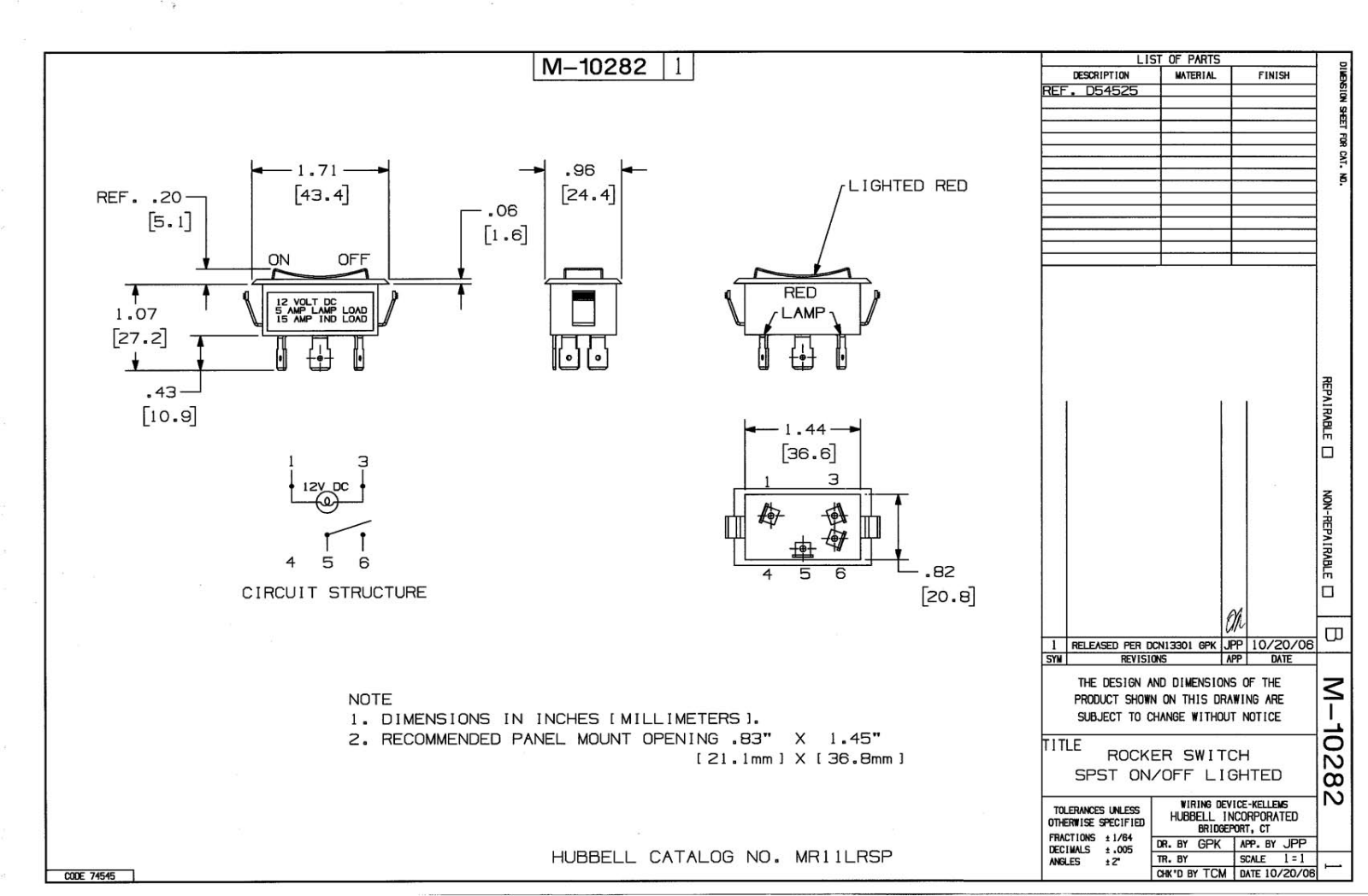 Hubbell MR11LRSP Reference Drawing