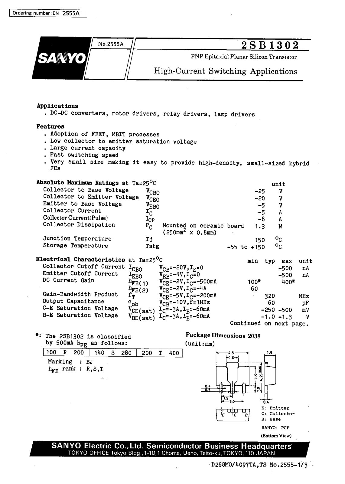 SANYO 2SB1302 Datasheet