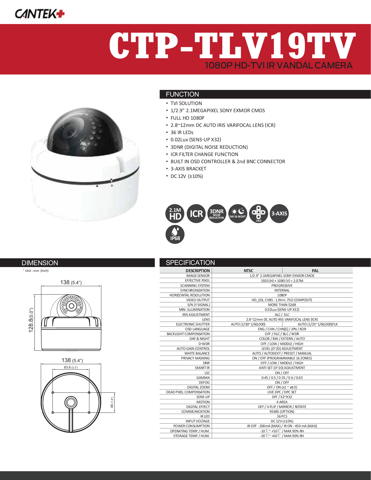 Cantek Plus CTP-TLV19TV Specsheet